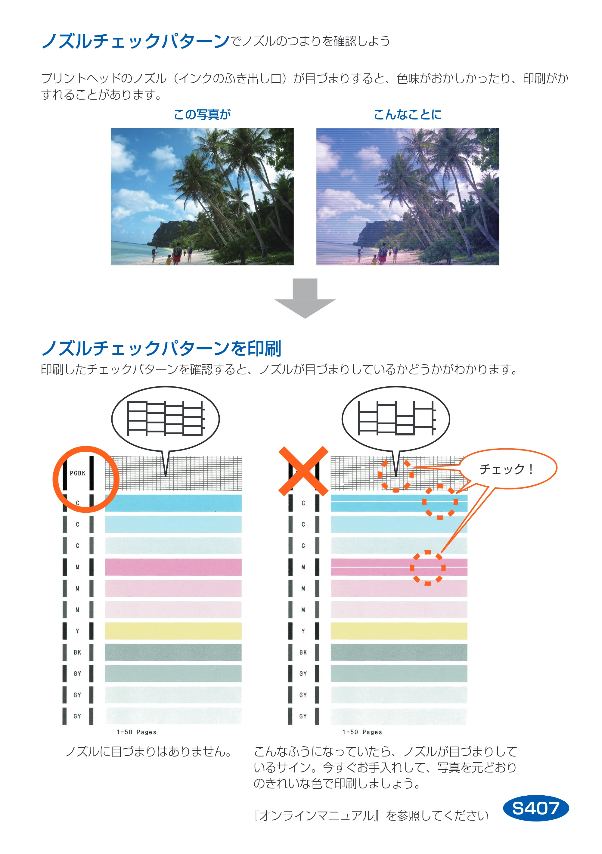 キヤノン PIXUS MG6530 PIXUS 早わかり（PDF：6.02MB） — ノズルチェックパターンでノズルのつまりを確認しよう — 原本ページ — 33ページ
