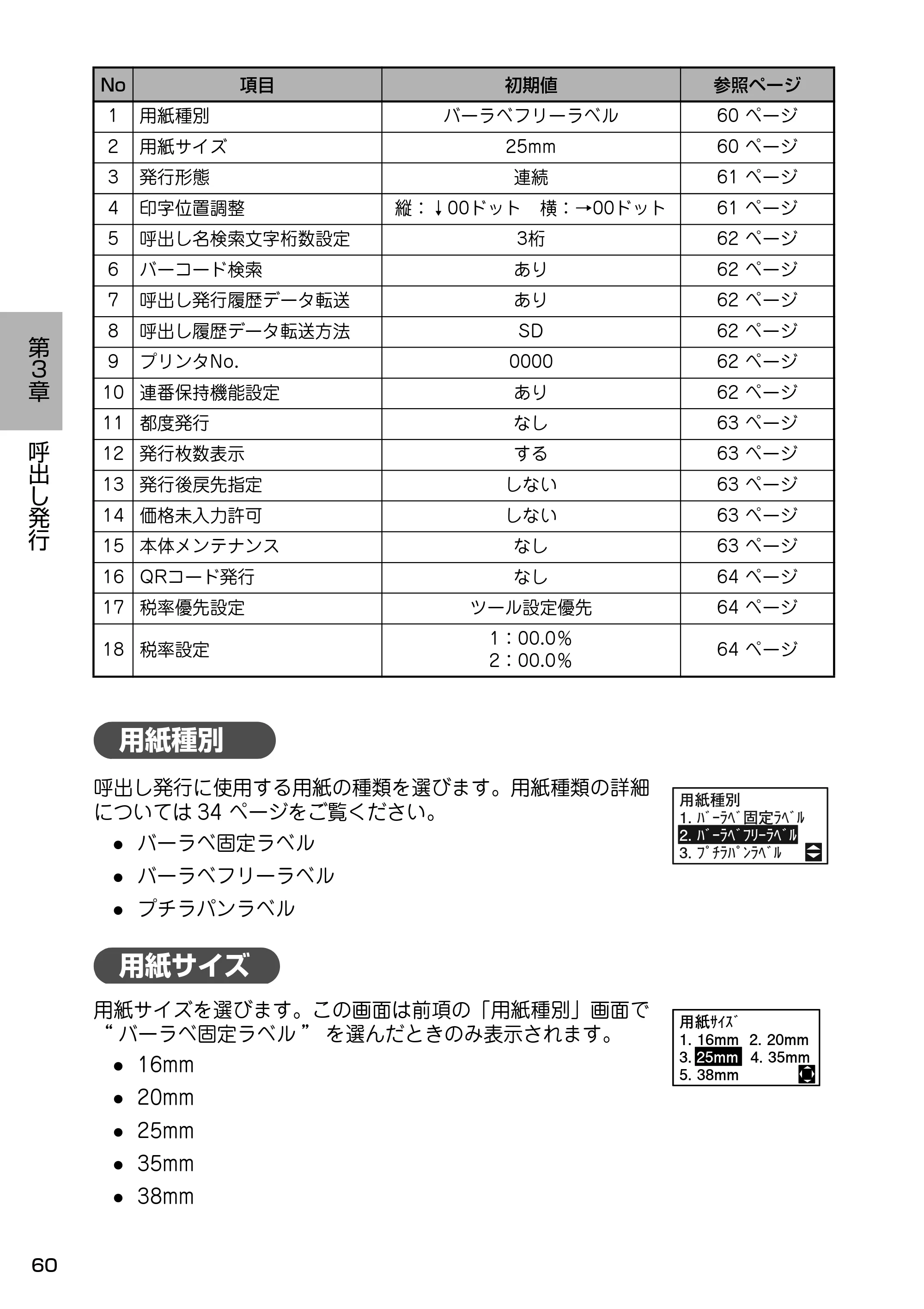 サトー Barlabe(バーラベ)FI212T / arlabe(バーラベ)FI212T 取扱説明書（第5版） — 用紙種別 — 原本ページ — 61ページ
