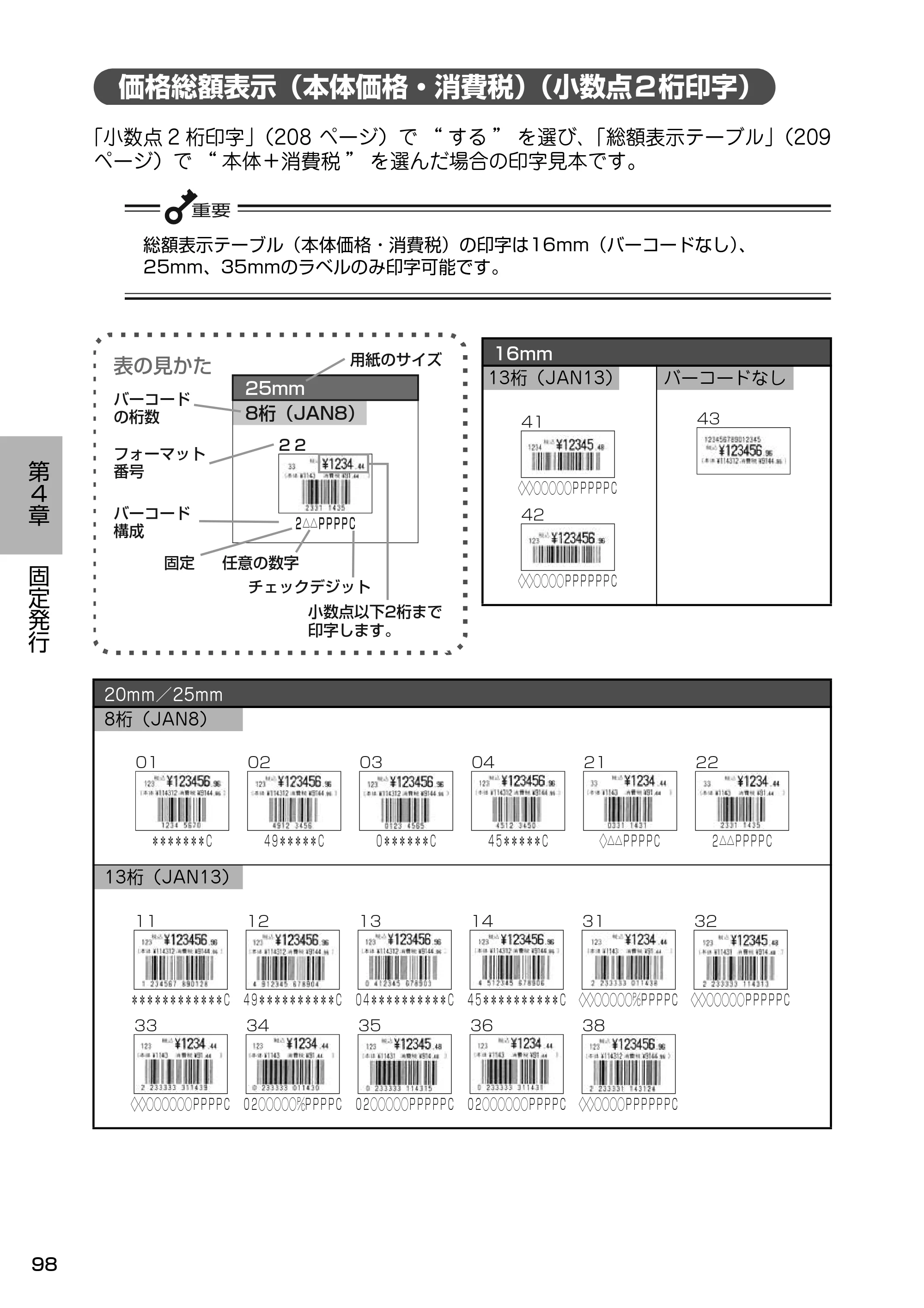 サトー Barlabe(バーラベ)FI212T / arlabe(バーラベ)FI212T 取扱説明書(第5版) — 価格総額表示(本体価格・消費税)(小数点2桁印字) — 原本ページ — 99ページ