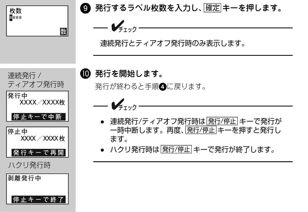 サトー Barlabe(バーラベ)FI212T / arlabe(バーラベ)FI212T 取扱説明書(第5版) — 9 発行するラベル枚数を入力し、 キーを押します。 — 図版 106-1 — 106ページ