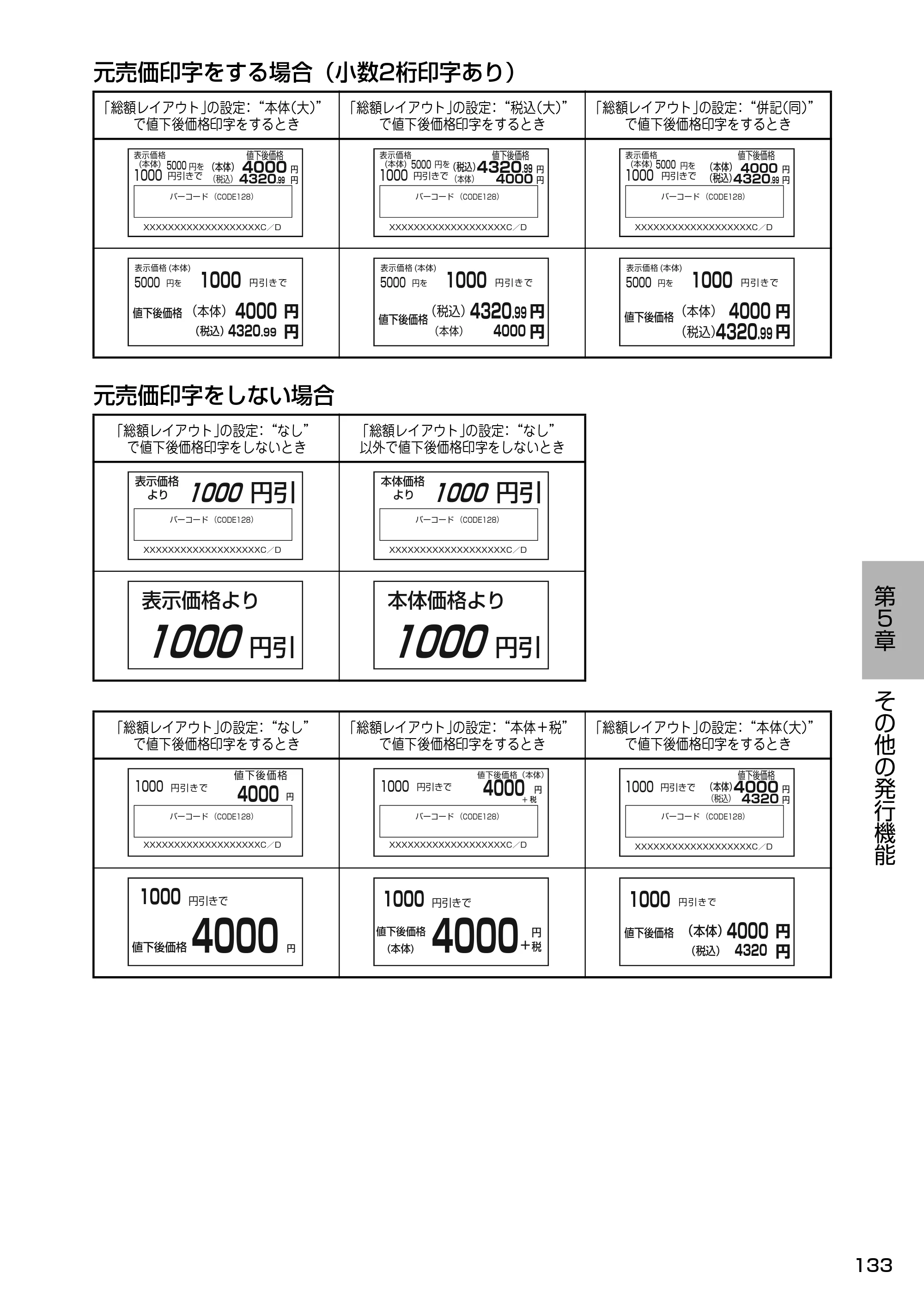 サトー Barlabe(バーラベ)FI212T / arlabe(バーラベ)FI212T 取扱説明書（第5版） — 元売価印字をする場合（小数2桁印字あり） — 原本ページ — 134ページ