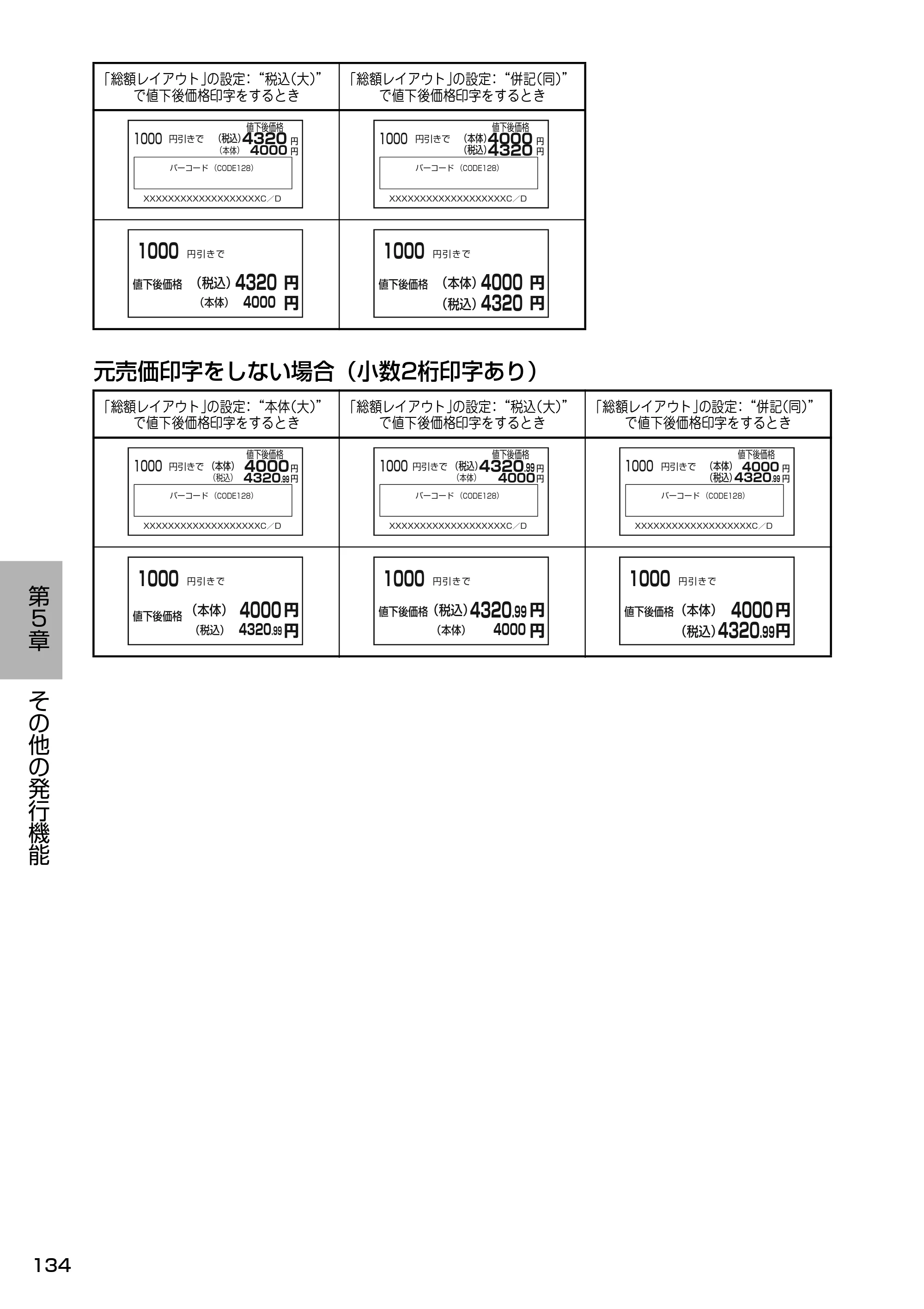 サトー Barlabe(バーラベ)FI212T / arlabe(バーラベ)FI212T 取扱説明書（第5版） — 元売価印字をしない場合（小数2桁印字あり） — 原本ページ — 135ページ