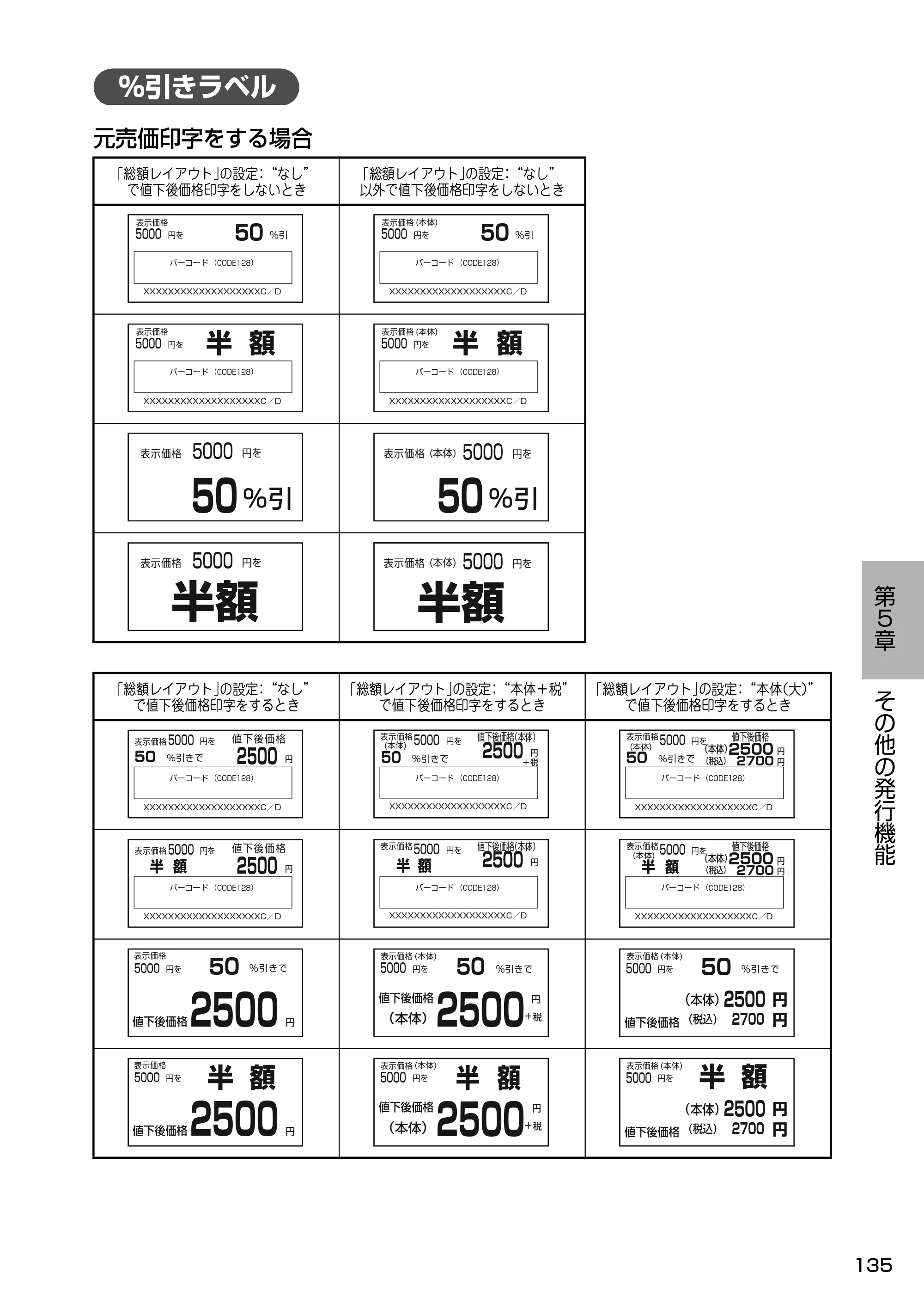 サトー Barlabe(バーラベ)FI212T / arlabe(バーラベ)FI212T 取扱説明書（第5版） — ％引きラベル — 原本ページ — 136ページ