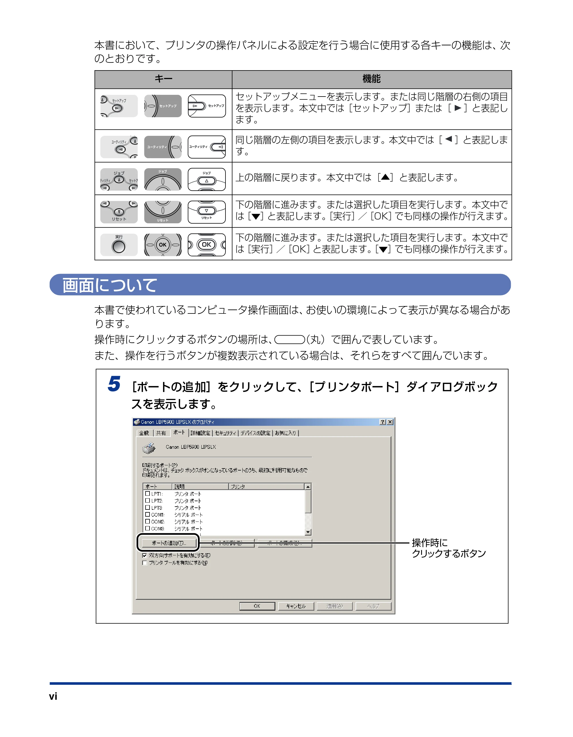キヤノン LBP3970/3920 ネットワークガイド／本編 2007年1月25日掲載 （PDF形式／3.55Mバイト） — 画面について — 原本ページ — 7ページ