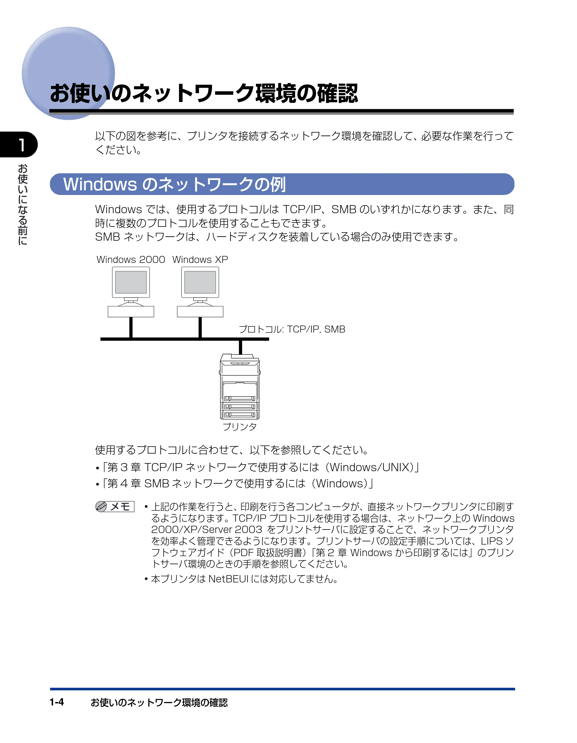 キヤノン LBP3970/3920 ネットワークガイド／本編 2007年1月25日掲載 （PDF形式／3.55Mバイト） — お使いのネットワーク環境の確認 — 原本ページ — 13ページ