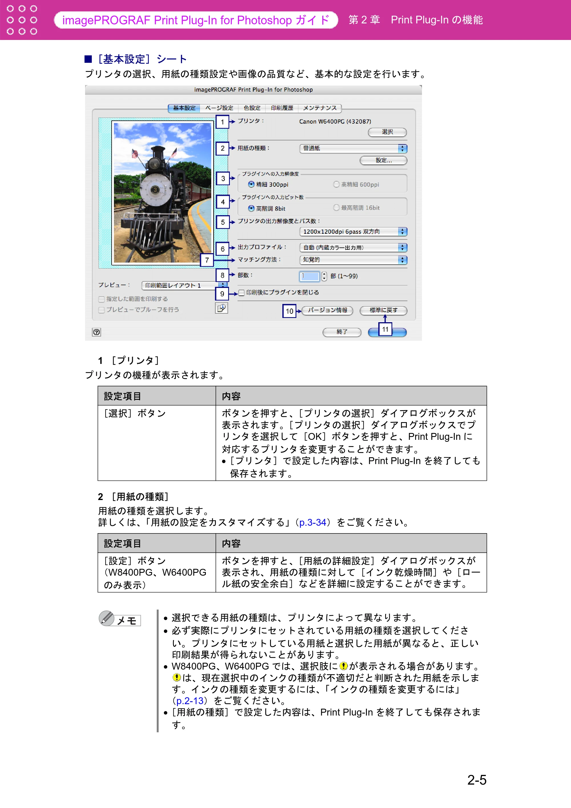 キヤノン W6400 Print Plug-ln for PhotoShop（Mac用） （PDF形式／23.73Mバイト） — ［基本設定］シート — 原本ページ — 16ページ