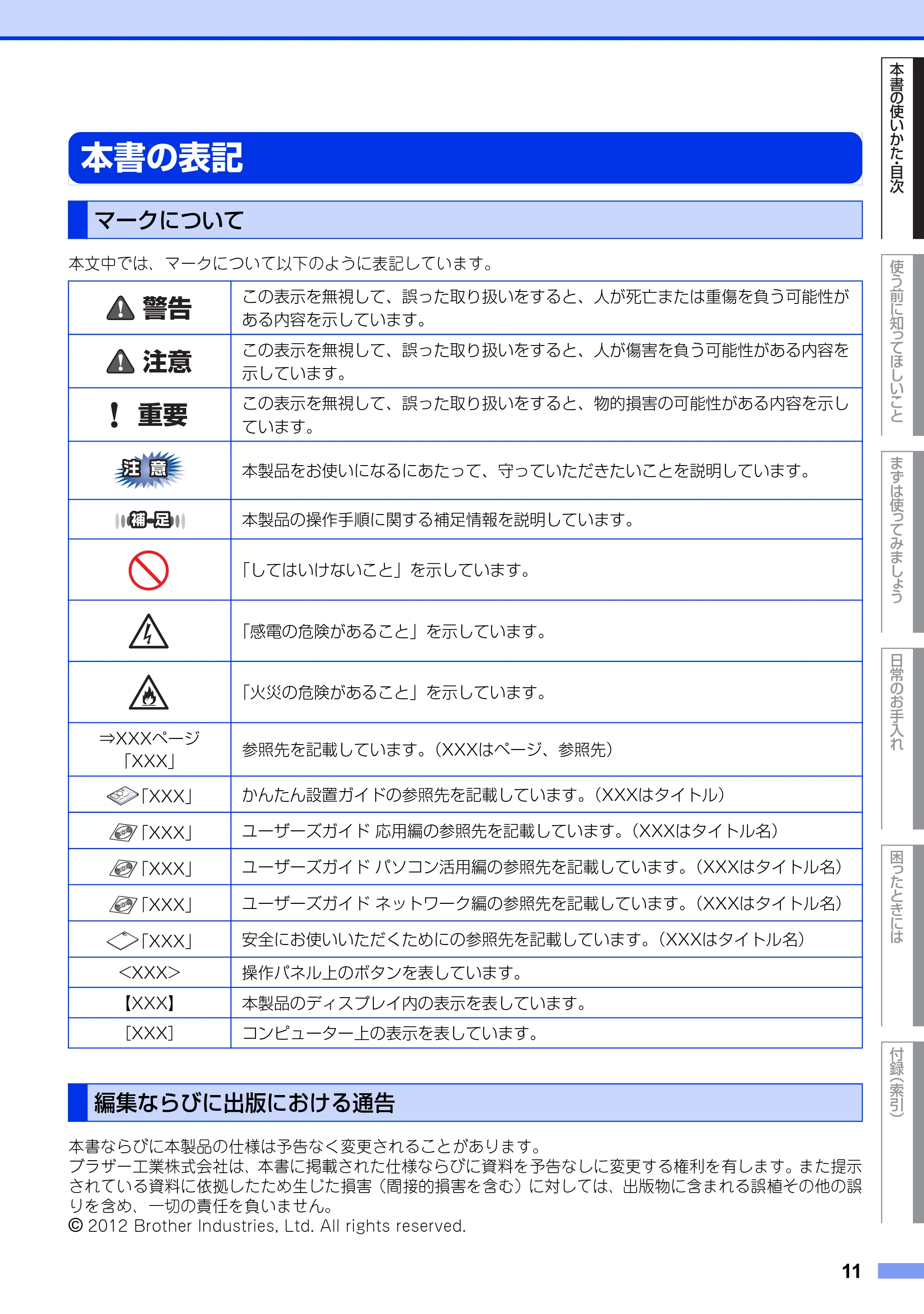 ブラザー MFC-8520DN ユーザーズガイド ～基本編～ — 本書の表記 — 原本ページ — 11ページ