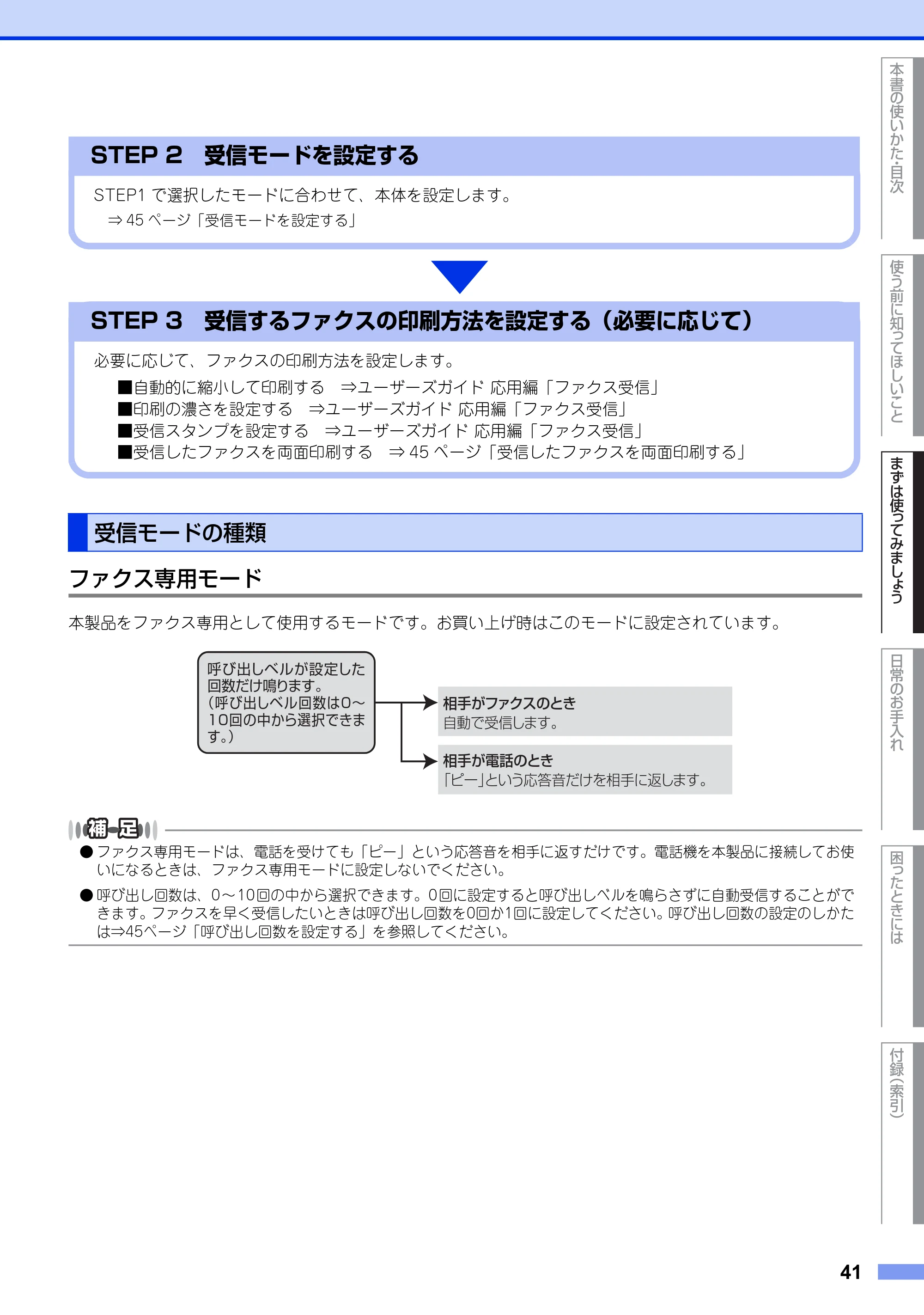 ブラザー MFC-8520DN ユーザーズガイド ～基本編～ — 受信モードの種類 — 原本ページ — 41ページ