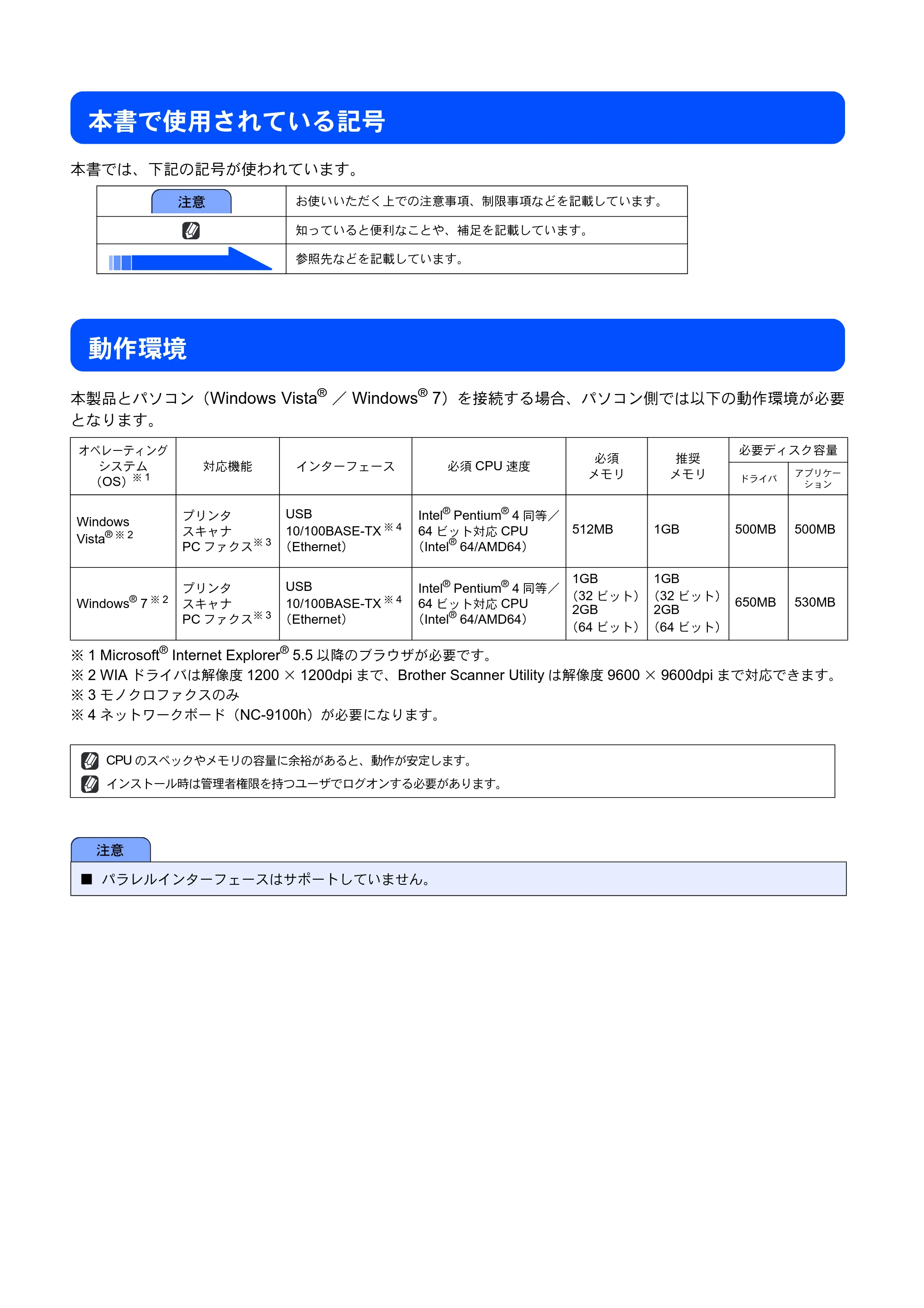 ブラザー MFC-8210J Windows Vista /Windows 7用インストールガイド — 本書で使用されている記号 — 原本ページ — 2ページ