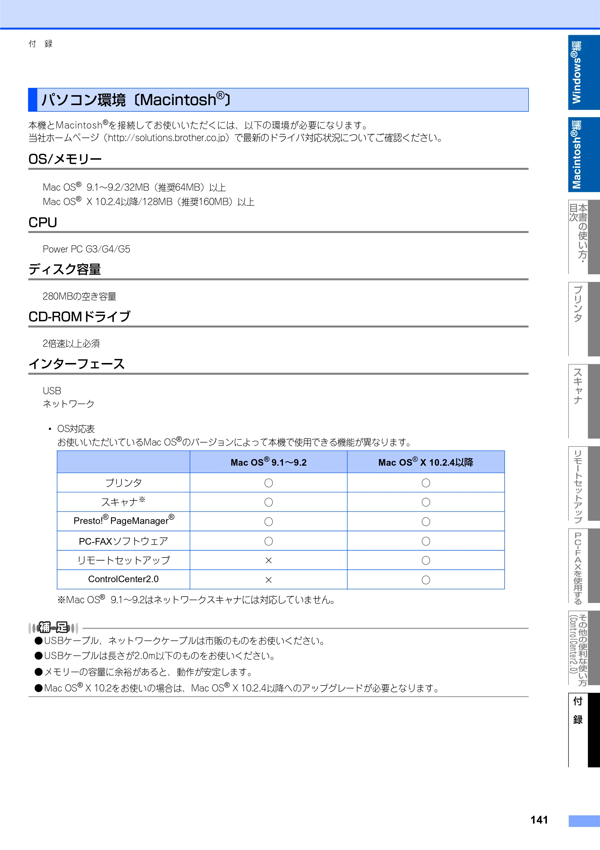 ブラザー DCP-7010 / FAX-2810 / MFC-7420 ユーザーズガイド ～パソコン活用編～ — パソコン環境〔Macintosh(R)〕 — 原本ページ — 142ページ
