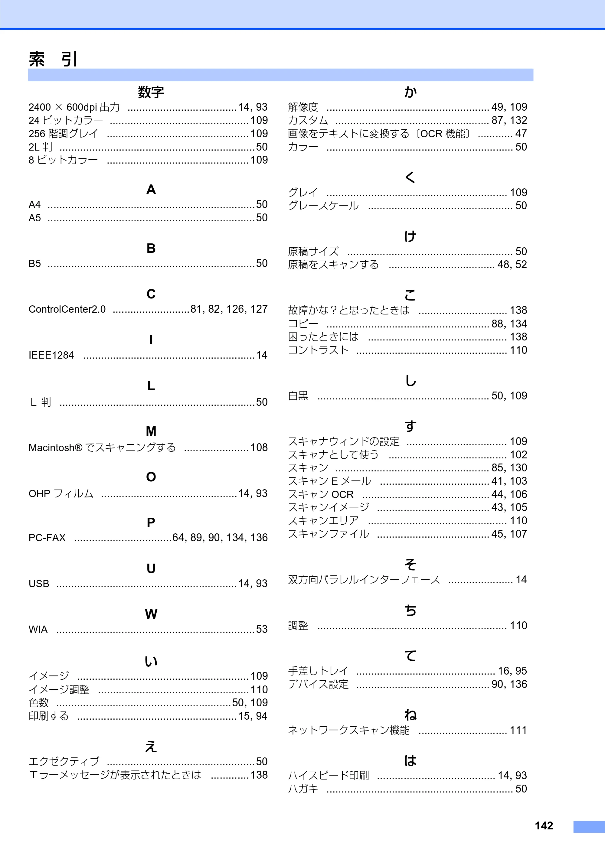 ブラザー DCP-7010 / FAX-2810 / MFC-7420 ユーザーズガイド ～パソコン活用編～ — 索 引 — 原本ページ — 143ページ