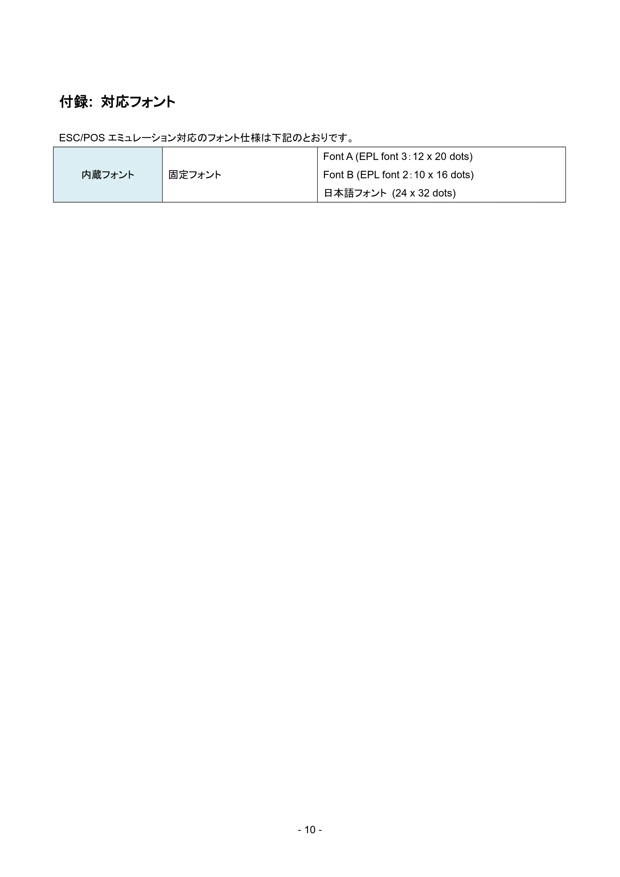 ブラザー RJ-3035B / RJ-2035B ESC/POSエミュレーションガイド — 付録: 対応フォント — 原本ページ — 13ページ