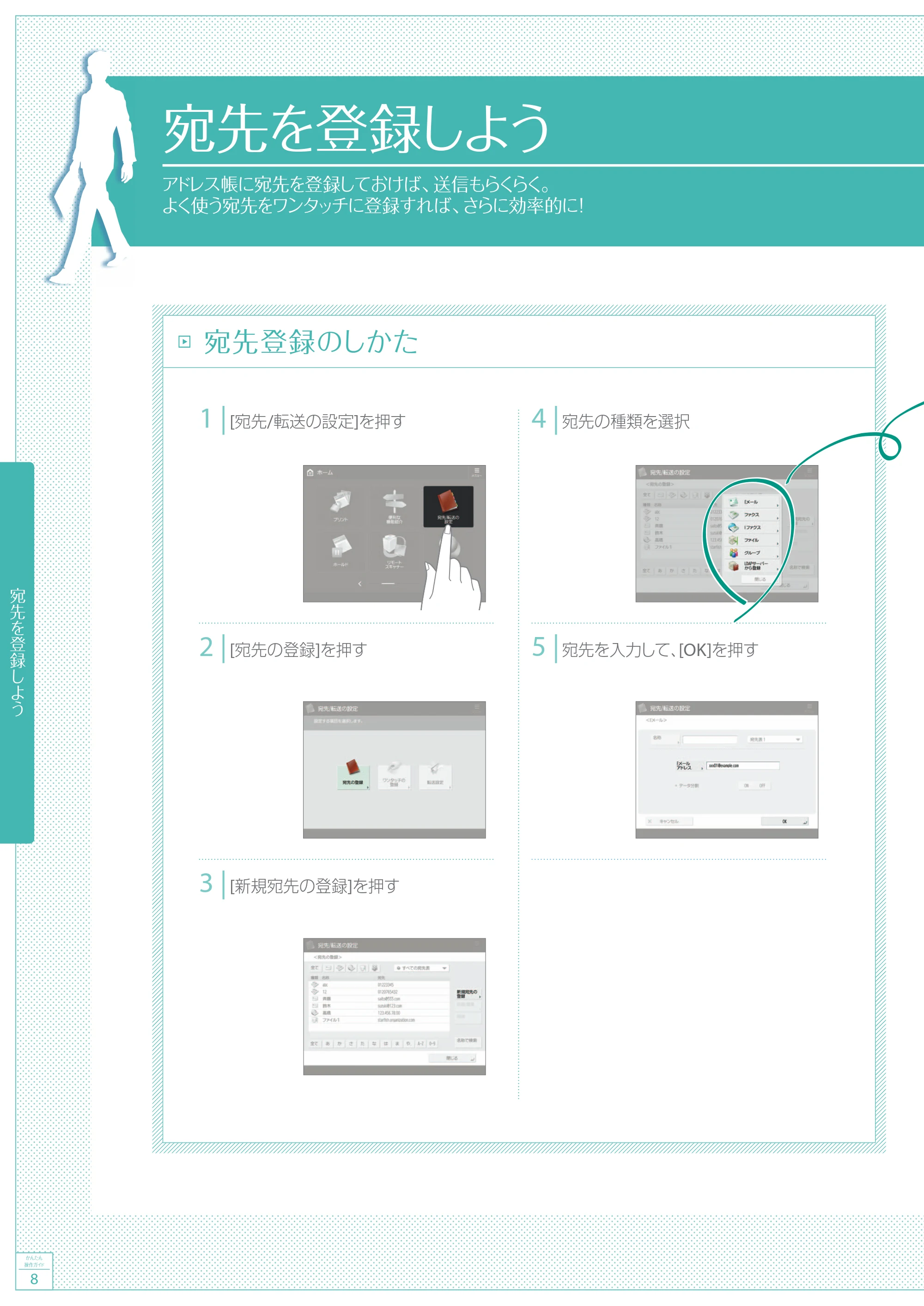 キヤノン A4機用) かんたん操作ガイド 2020年5月14日更新（PDF：6.38MB） — 宛先を登録しよう — 原本ページ — 8ページ