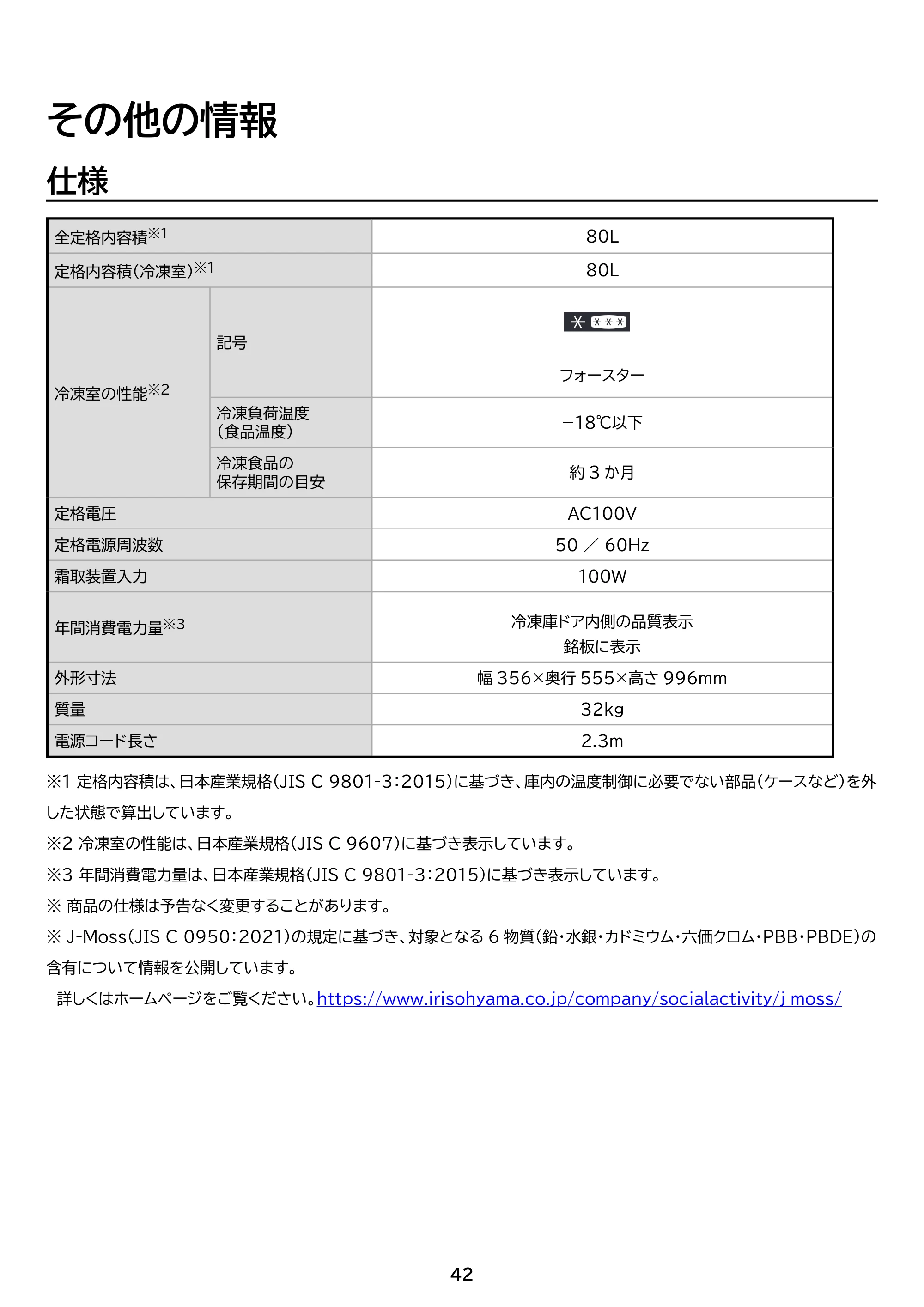 アイリスオーヤマ IUGN-S8A 取扱説明書 — 原本ページ — 42ページ