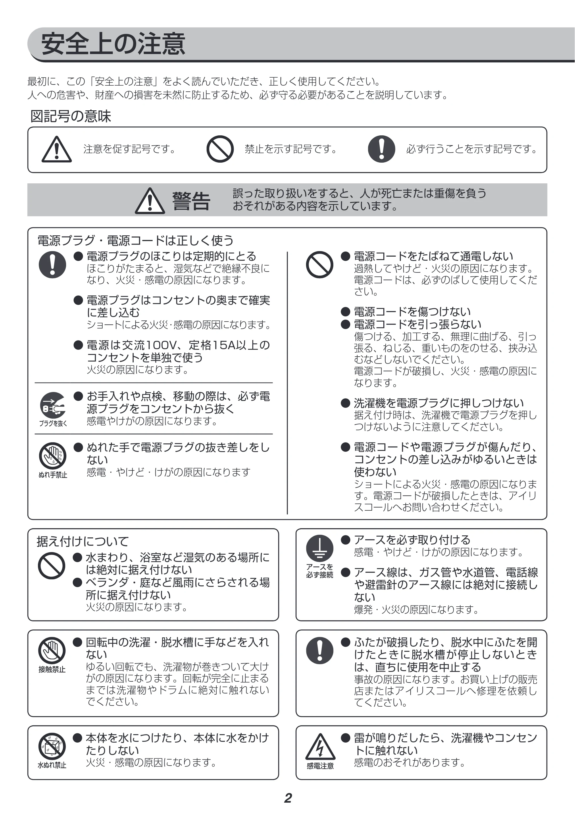 アイリスオーヤマ IAW-T501 取扱説明書 — 原本ページ — 2ページ