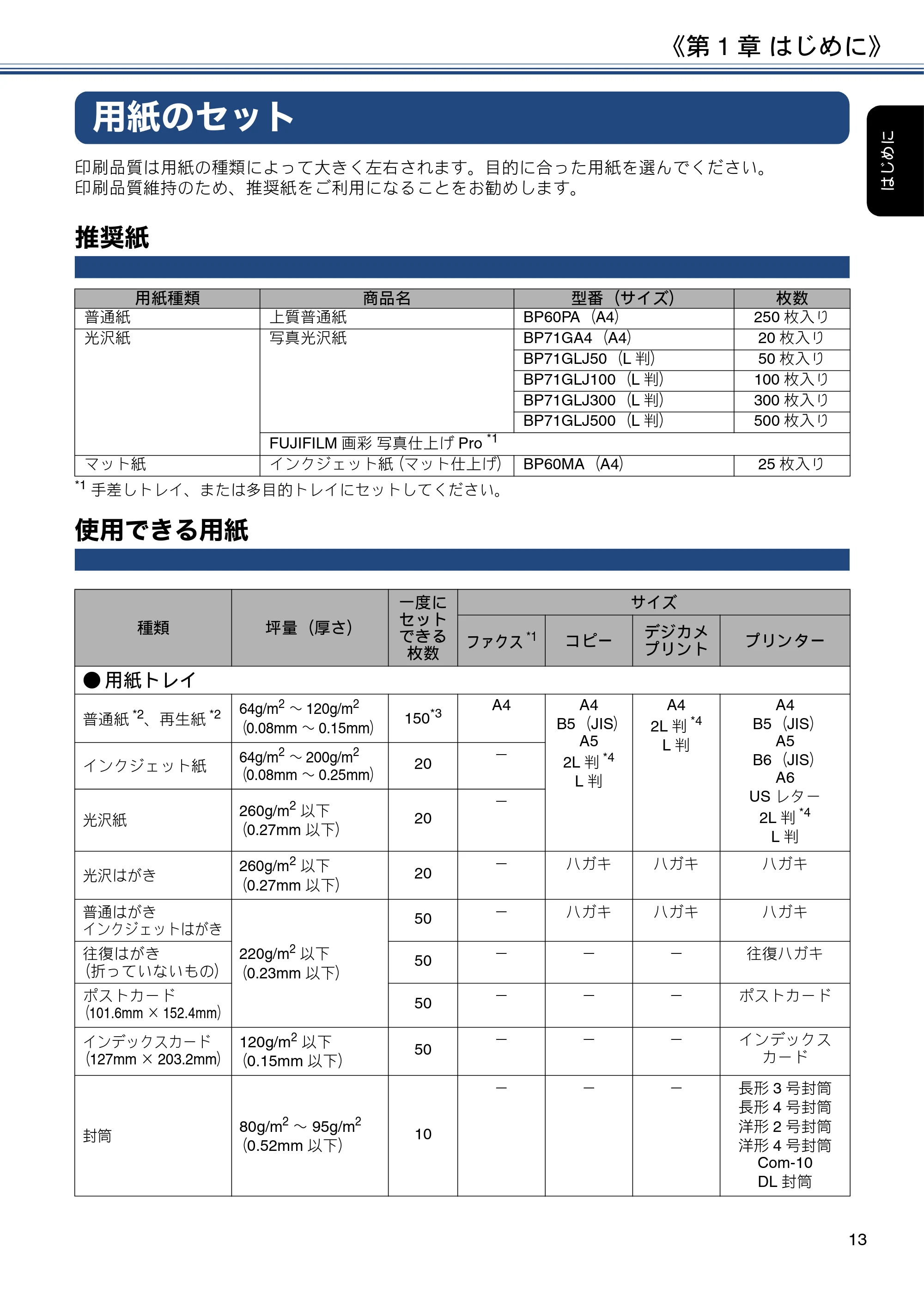 ブラザー DCP-J988N / MFC-J1500N / MFC-J1605DN ユーザーズガイド ~応用編~ — 用紙のセット — 原本ページ — 13ページ