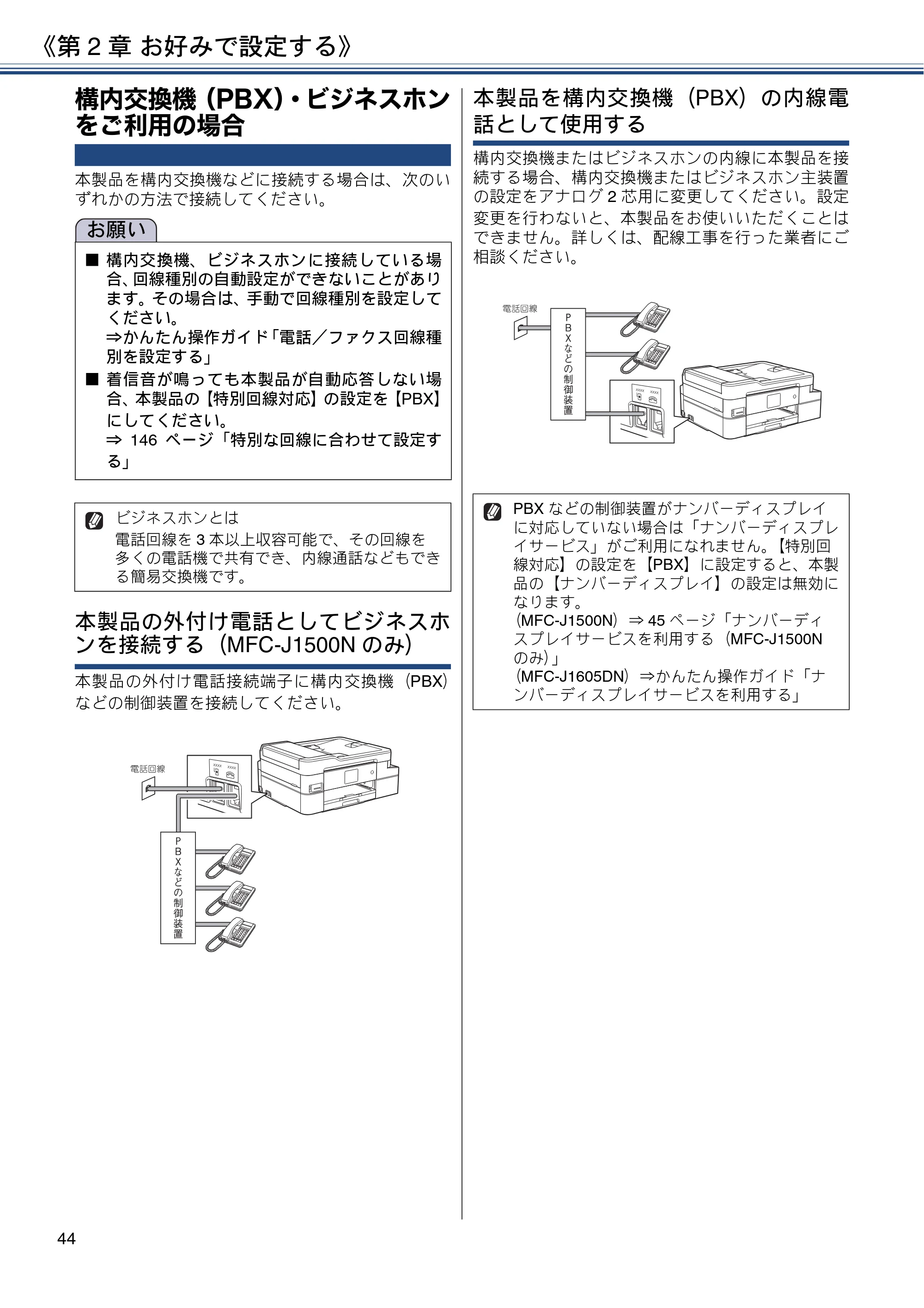 ブラザー DCP-J988N / MFC-J1500N / MFC-J1605DN ユーザーズガイド ~応用編~ — 構内交換機(PBX)・ビジネスホンをご利用の場合 — 原本ページ — 44ページ