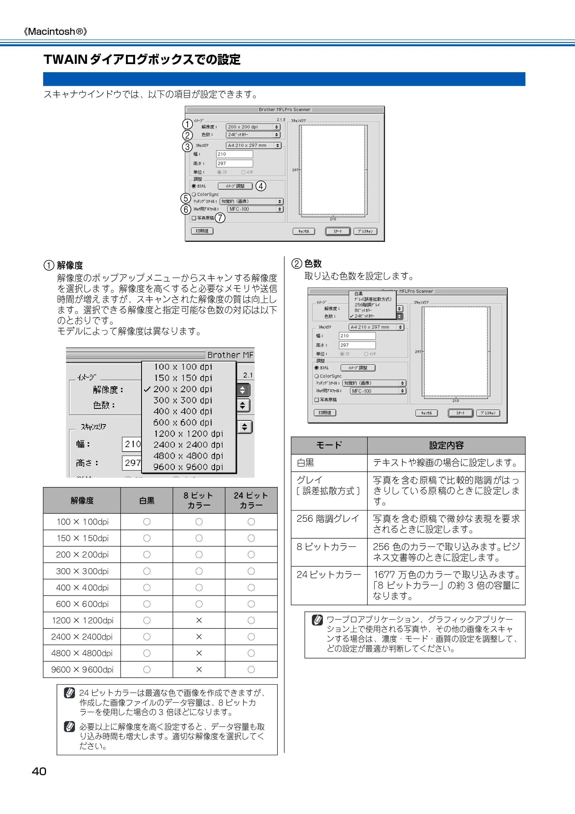 ブラザー MFC-100 ユーザーズガイド ~パソコン活用編~ — TWAINダイアログボックスでの設定 — 原本ページ — 41ページ