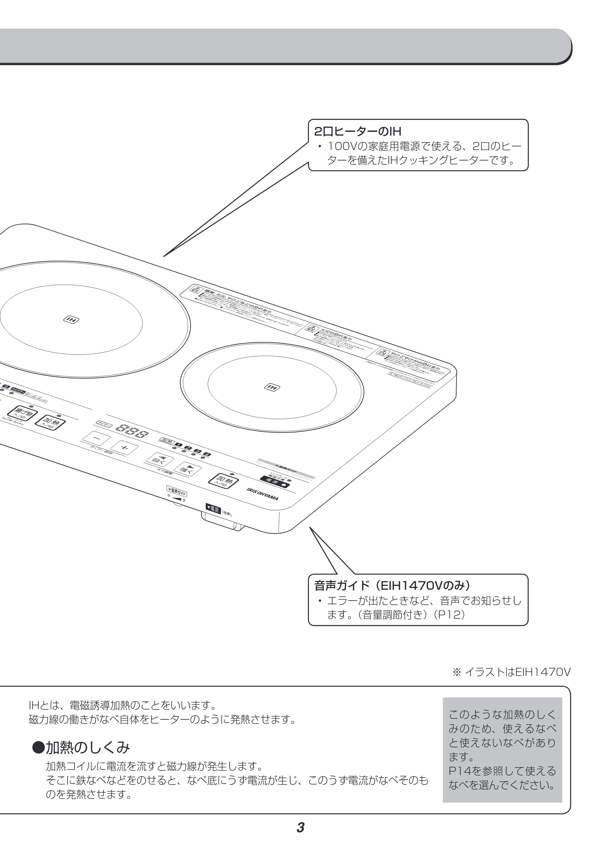 アイリスオーヤマ EIH1470V-B 取扱説明書 — 原本ページ — 3ページ