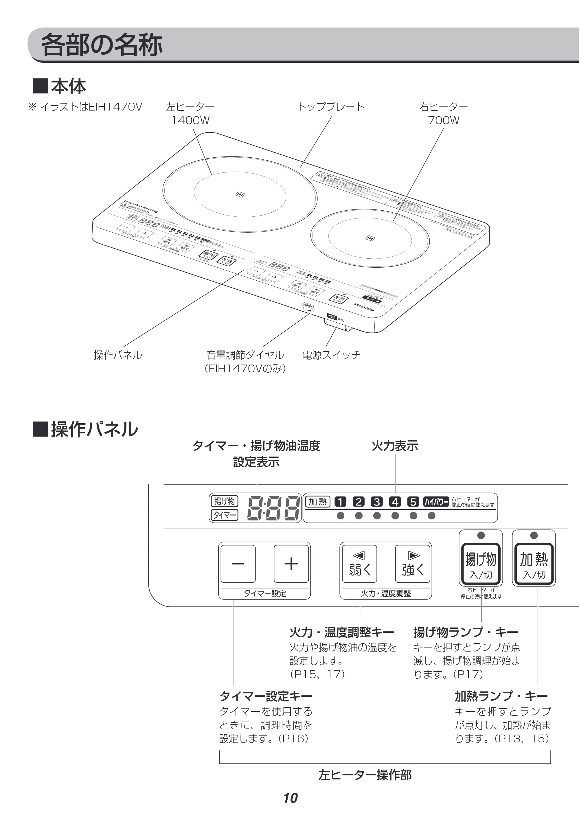 アイリスオーヤマ EIH1470V-B 取扱説明書 — 原本ページ — 10ページ