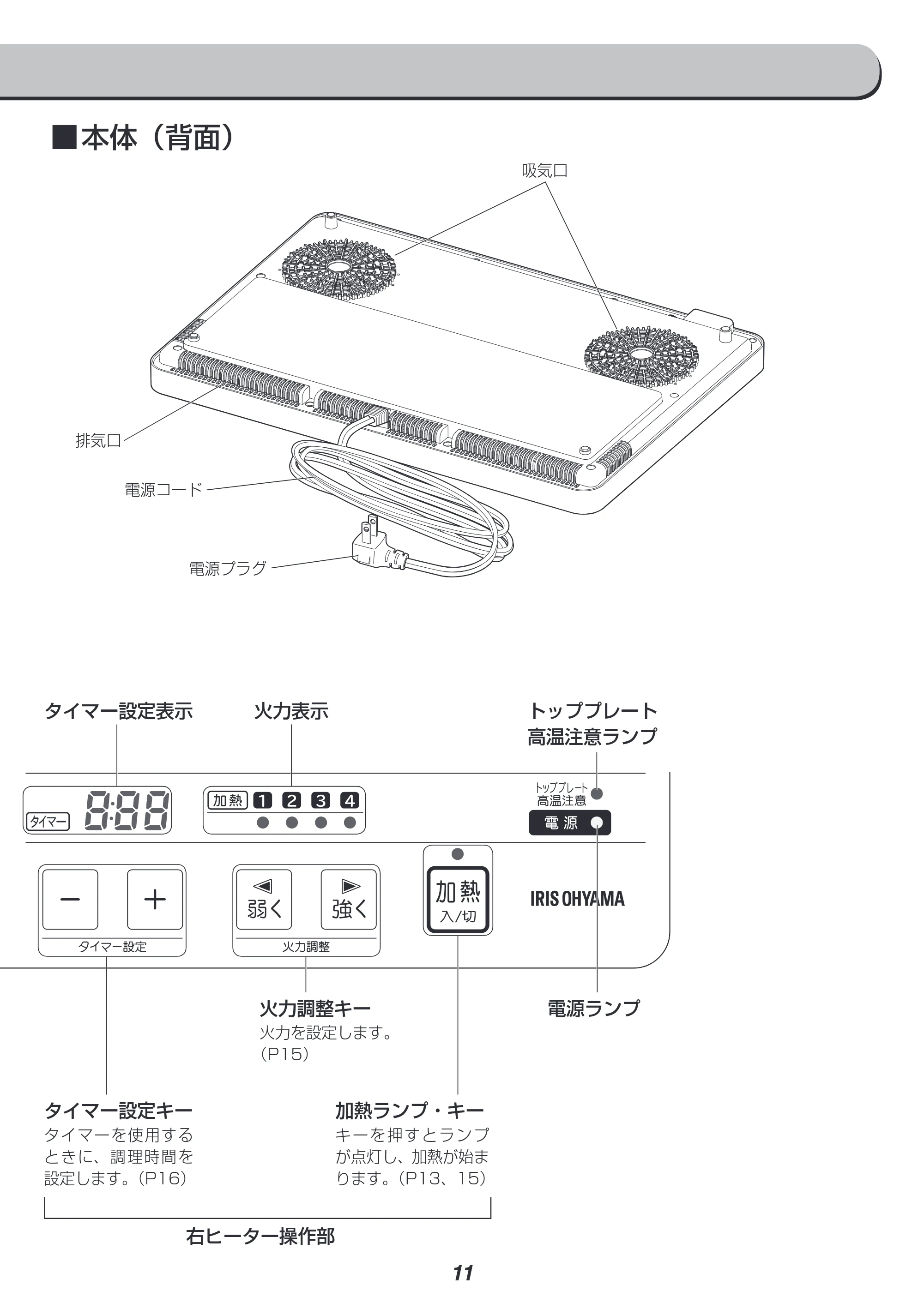アイリスオーヤマ EIH1470V-B 取扱説明書 — 原本ページ — 11ページ