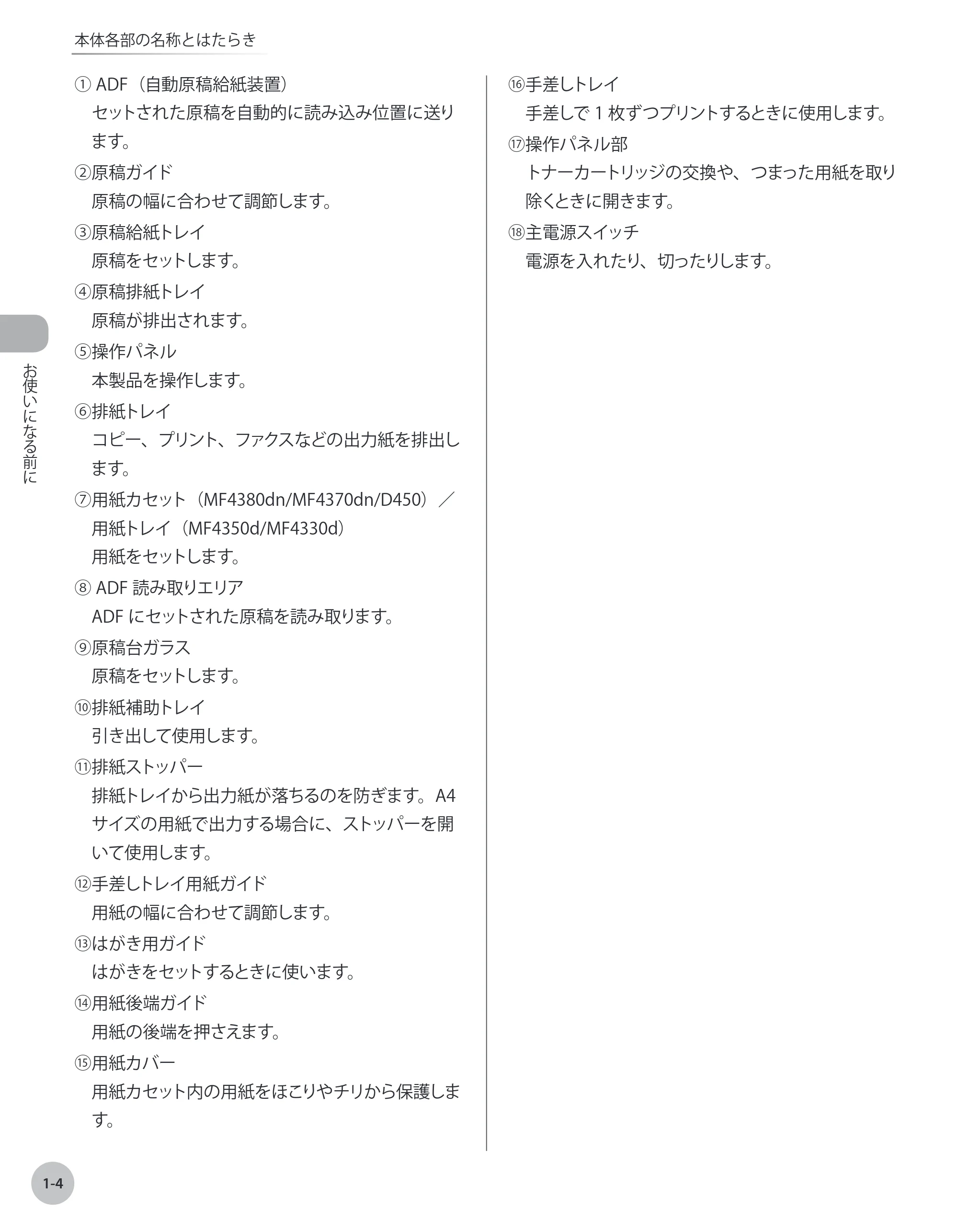 キヤノン MF4380dn/MF4370dn/MF4350d/MF4330d/D450 基本操作ガイド 2010年5月13日更新 （PDF形式／14.2Mバイト） — 原本ページ — 23ページ