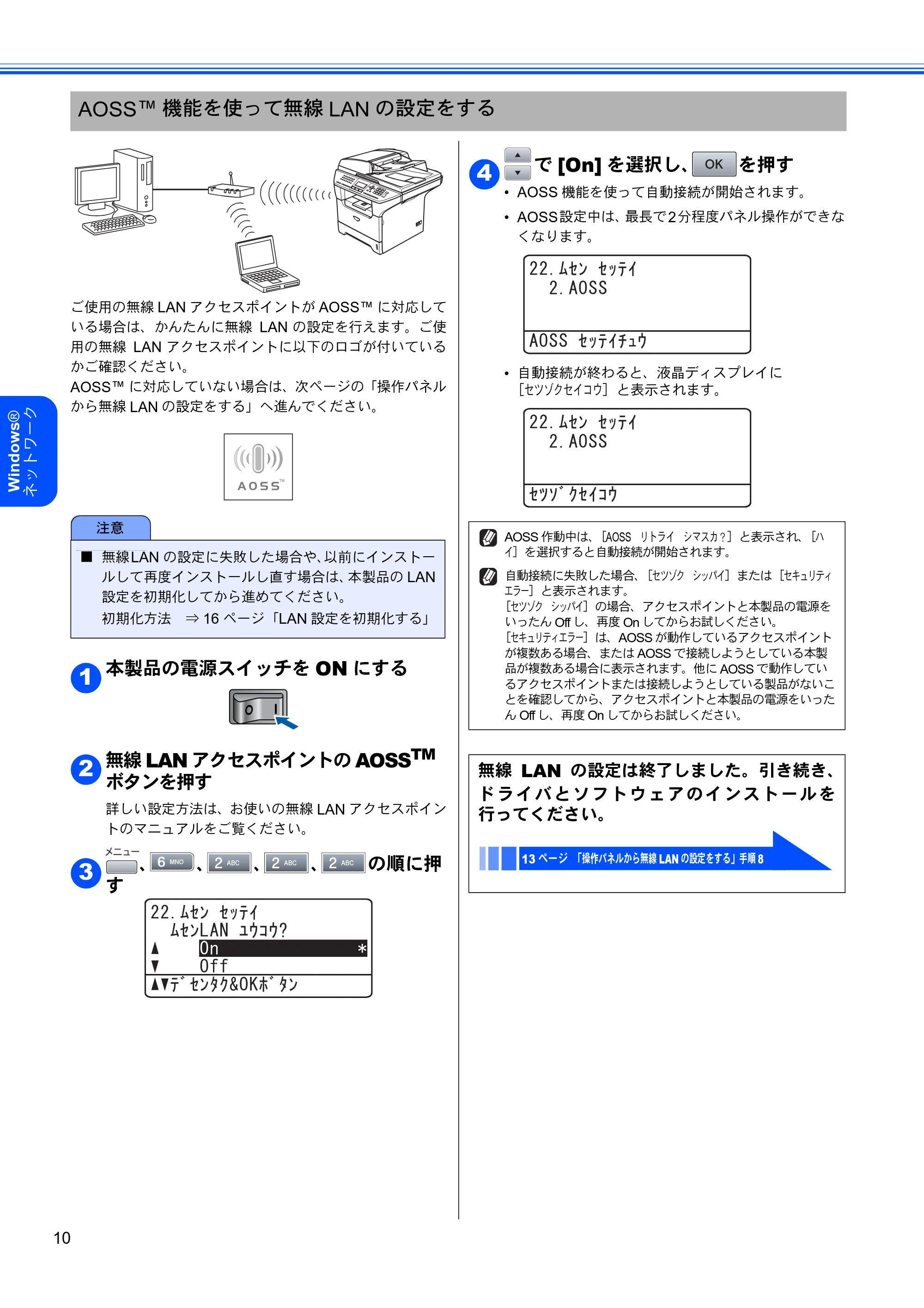 ブラザー MFC-8870DW Windows Vista用インストールガイド — AOSS™機能を使って無線LANの設定をする — 原本ページ — 12ページ