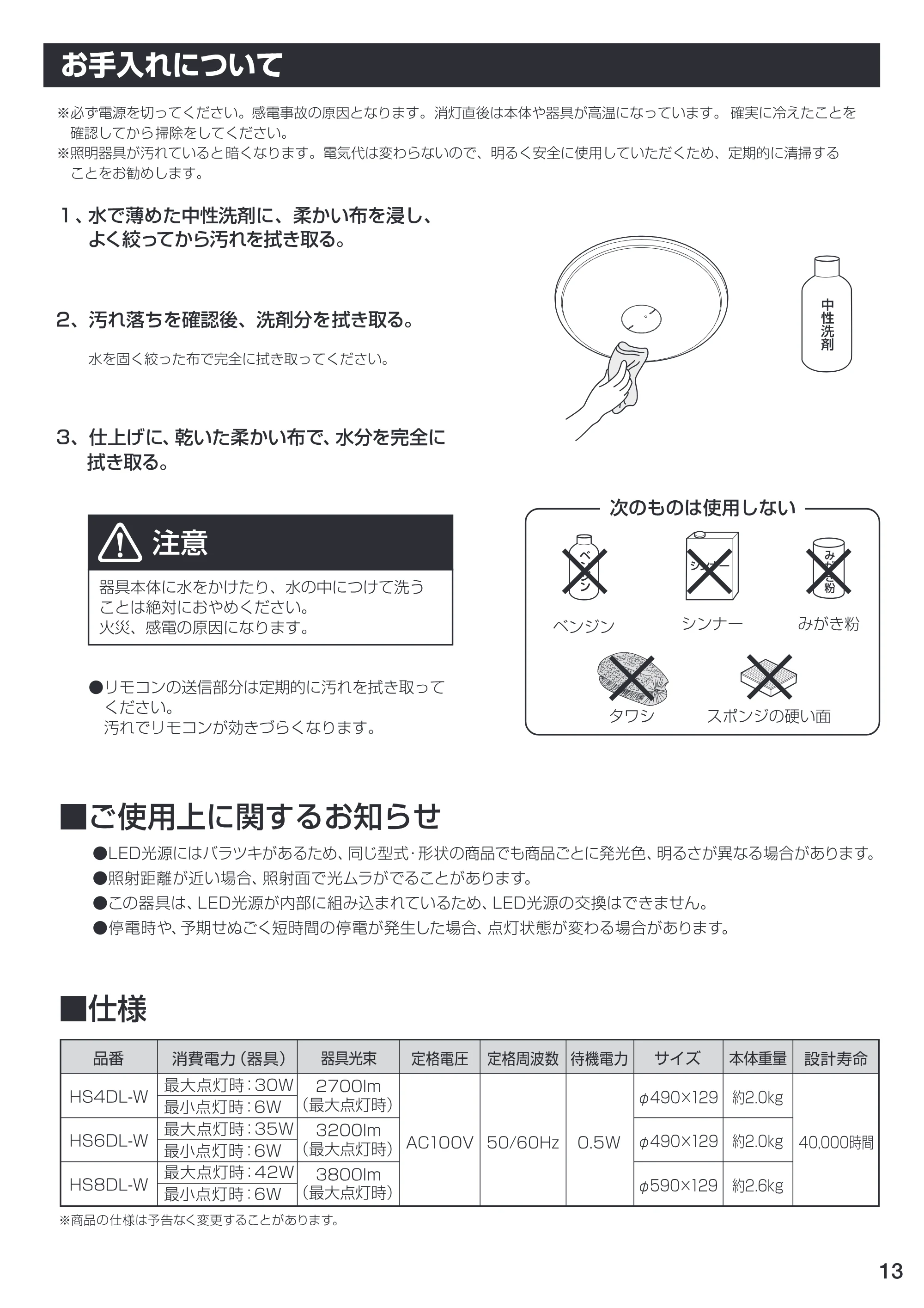 アイリスオーヤマ HS8DL-W-C 取扱説明書 — 原本ページ — 13ページ