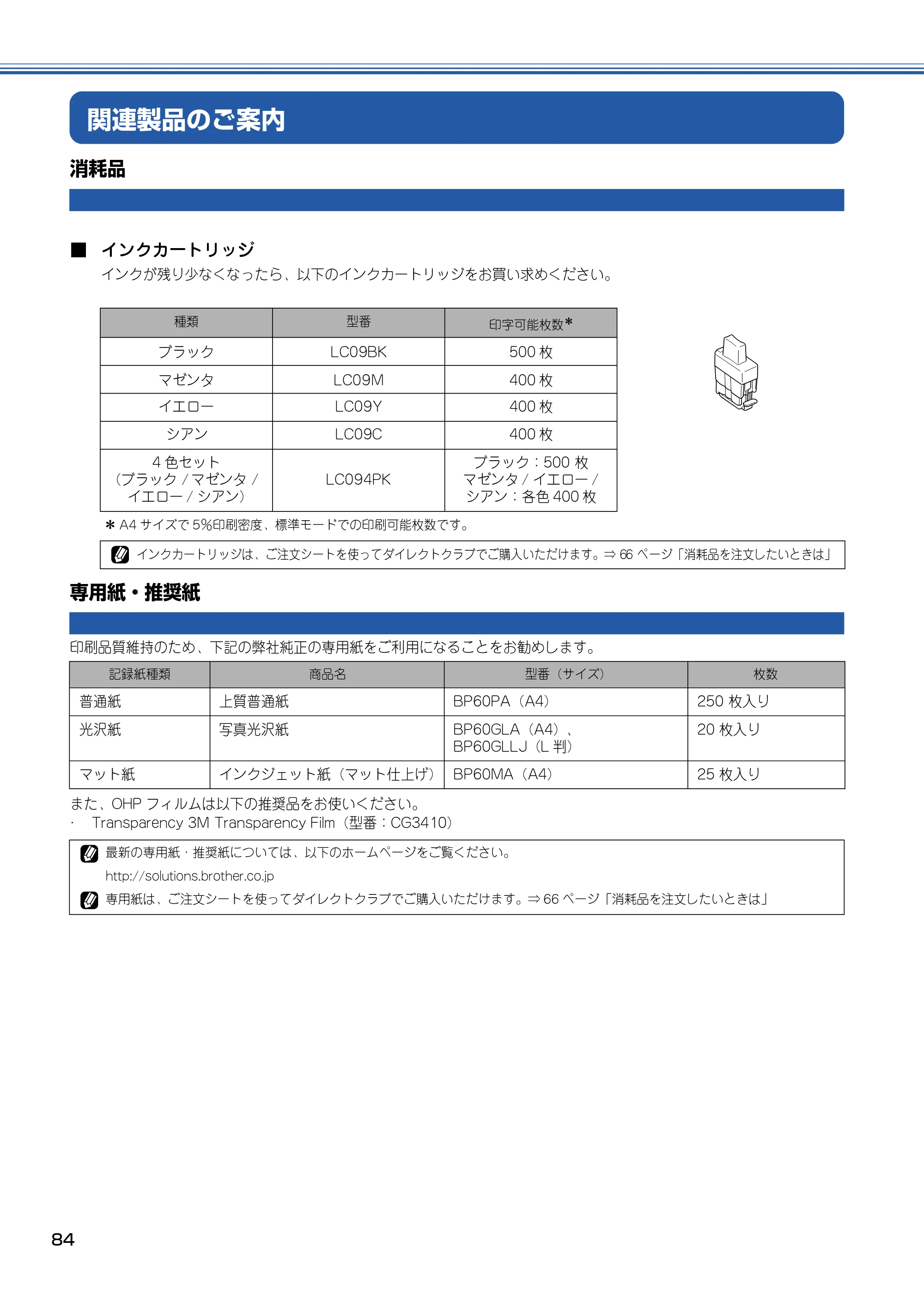 ブラザー DCP-315CN 取扱説明書（本体） — 関連製品のご案内 — 原本ページ — 85ページ