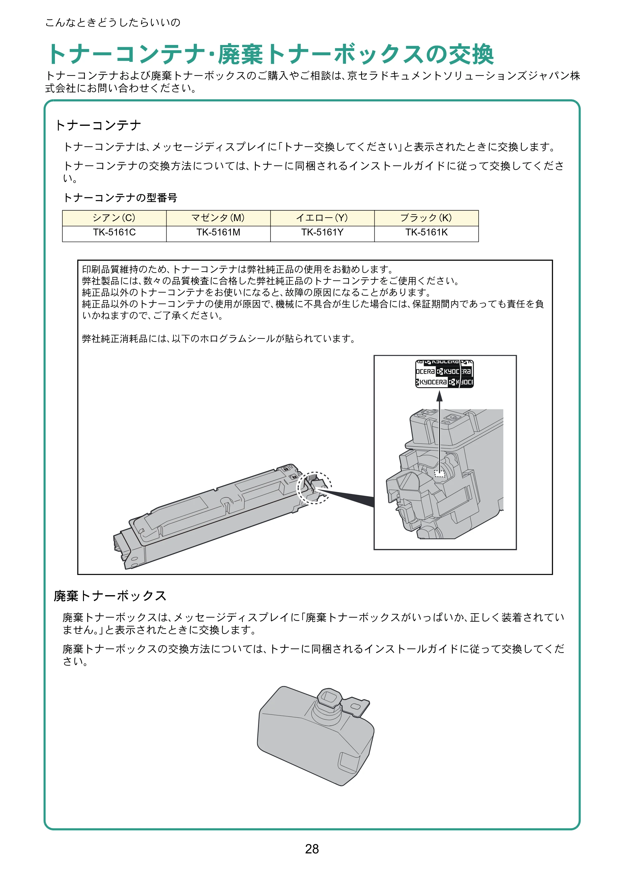 京セラ ECOSYS P7040cdn ECOSYS P7040cdn クイックガイド — トナーコンテナ・廃棄トナーボックスの交換 — 原本ページ — 28ページ