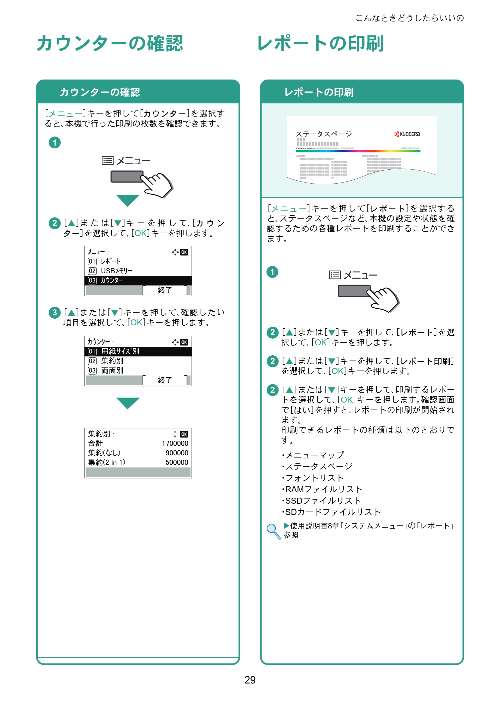 京セラ ECOSYS P7040cdn ECOSYS P7040cdn クイックガイド — カウンターの確認 — 原本ページ — 29ページ