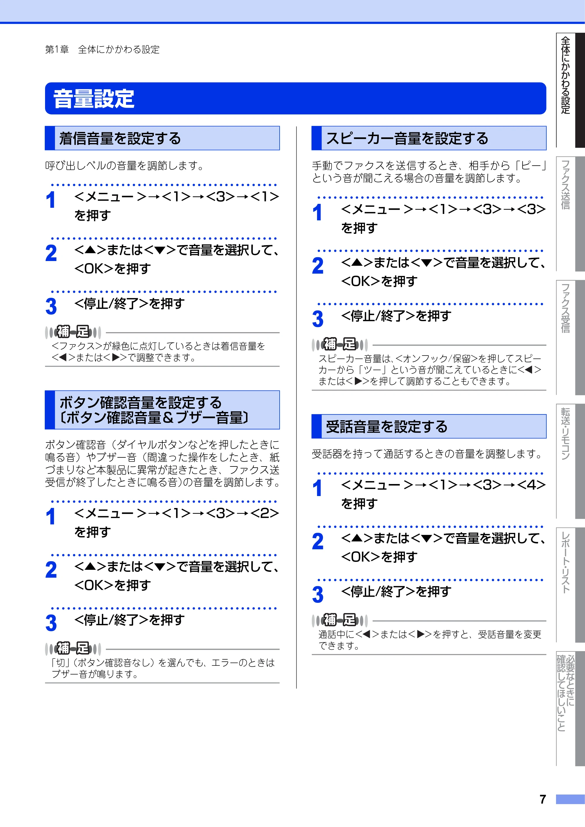 ブラザー FAX-2840 ユーザーズガイド ~応用編~ — 音量設定 — 原本ページ — 7ページ