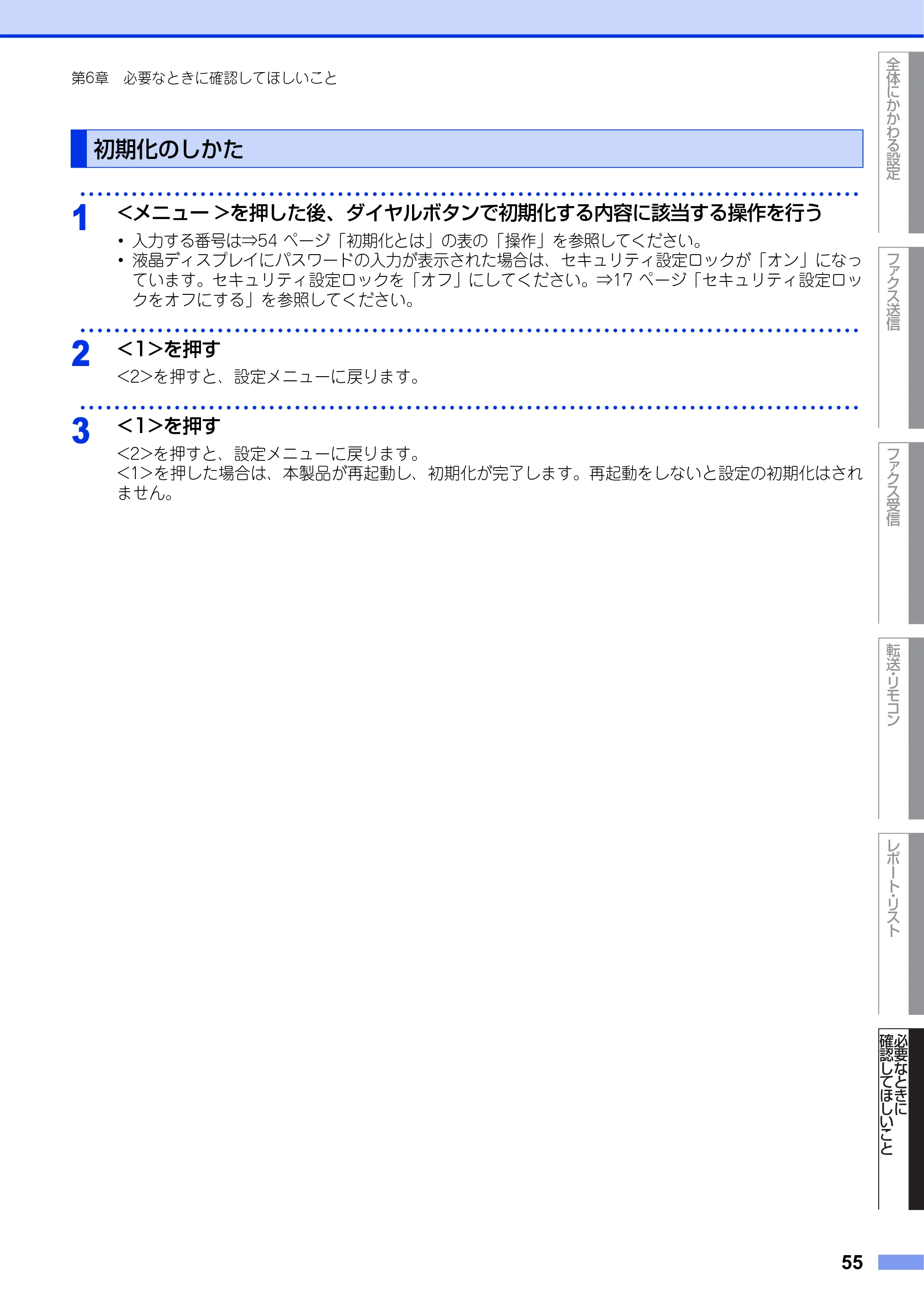 ブラザー FAX-2840 ユーザーズガイド ~応用編~ — 初期化のしかた — 原本ページ — 55ページ