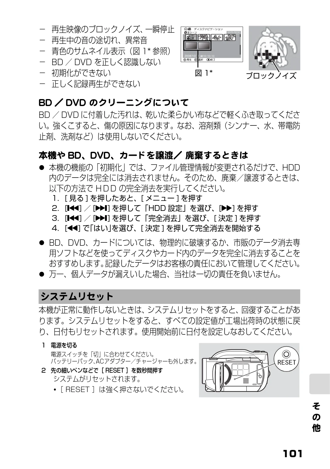 日立 DZ-BD10H 取扱説明書 — システムリセット — 図版 50-1 — 50ページ