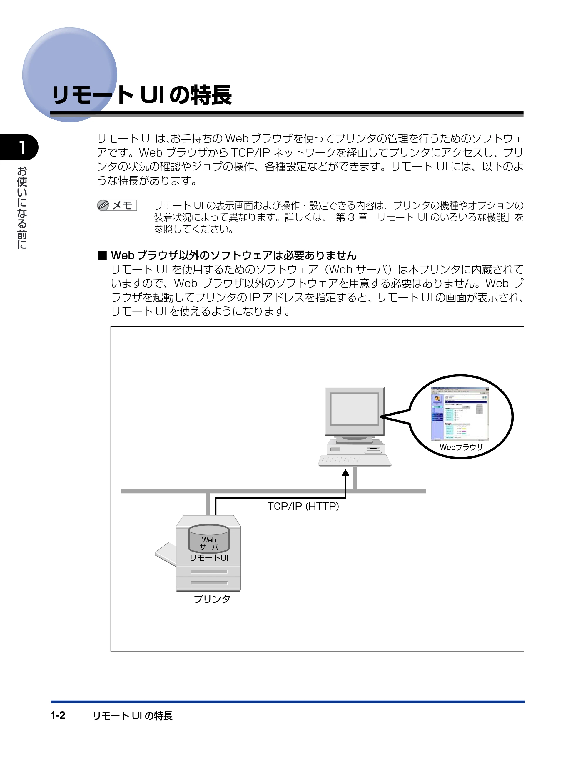 キヤノン LBP5900SE リモートUIガイド 2007年7月26日掲載 （PDF形式／2.85Mバイト） — リモートUIの特長 — 原本ページ — 9ページ