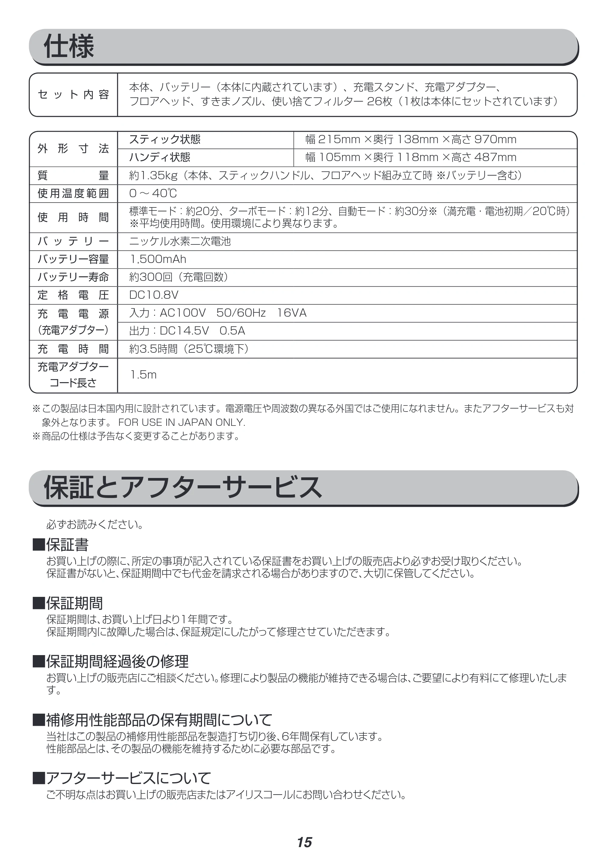 アイリスオーヤマ IC-SDC2 取扱説明書 — 原本ページ — 15ページ