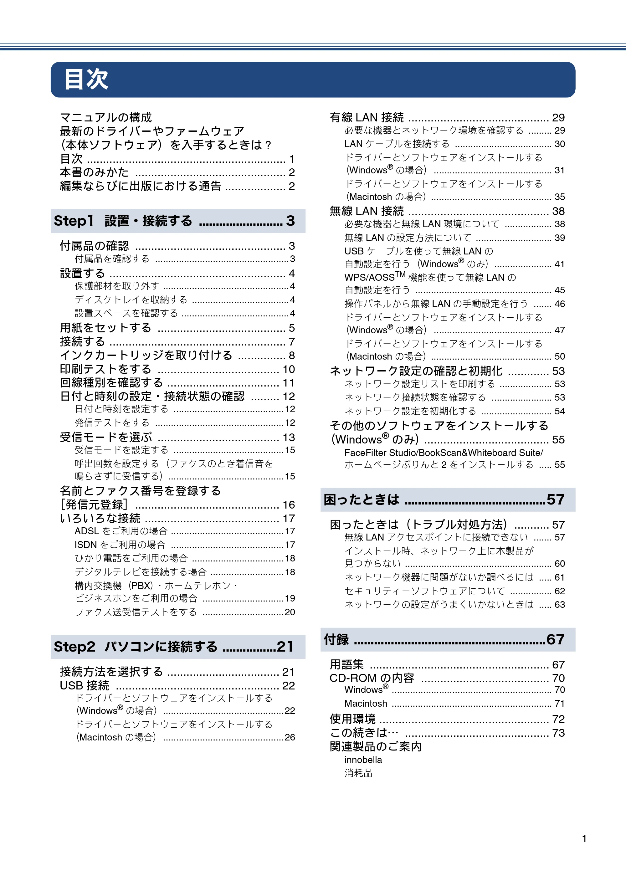 ブラザー MFC-J825N かんたん設置ガイド — 目次 — 原本ページ — 3ページ