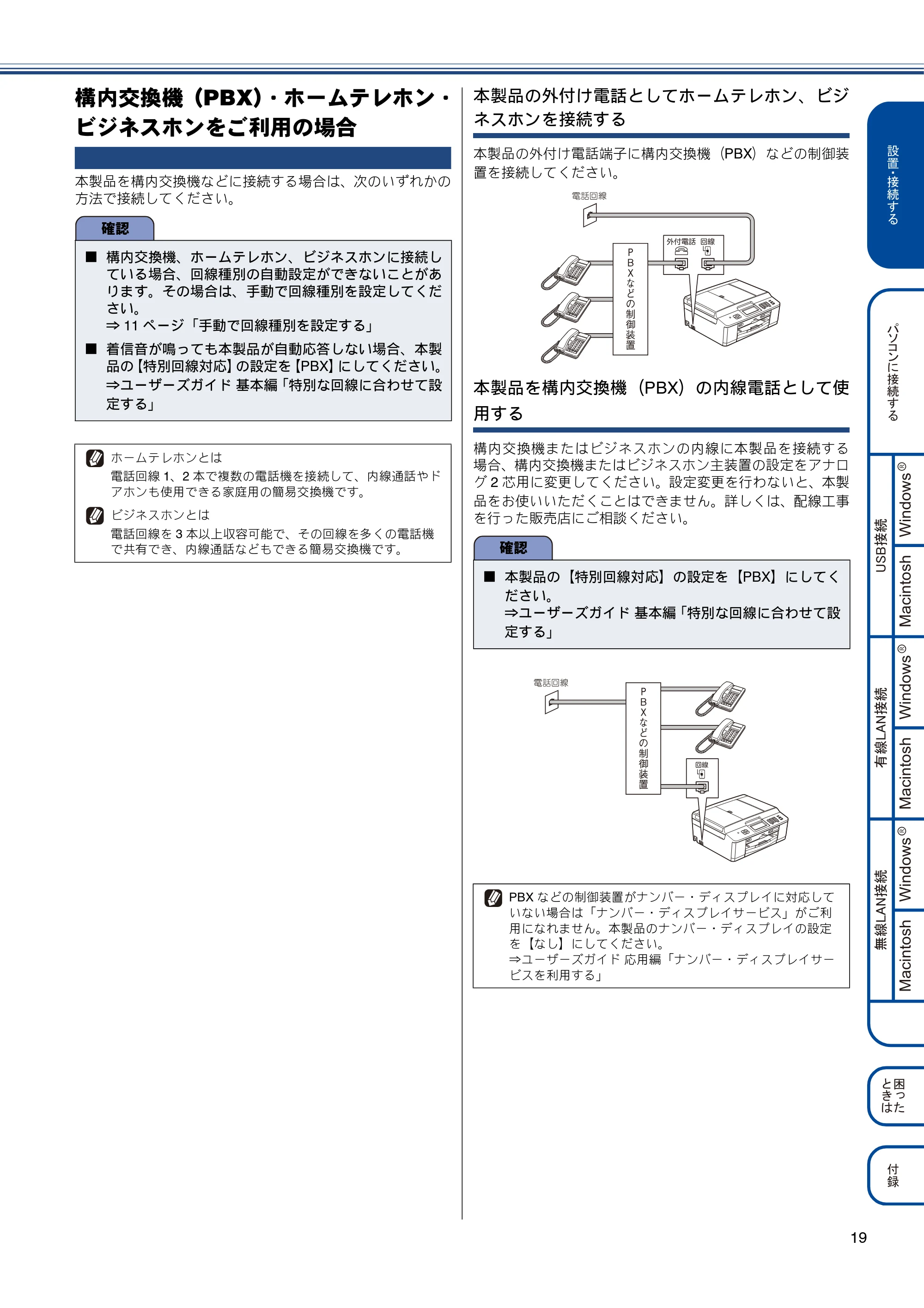 ブラザー MFC-J825N かんたん設置ガイド — 構内交換機（PBX）・ホームテレホン・ビジネスホンをご利用の場合 — 原本ページ — 21ページ