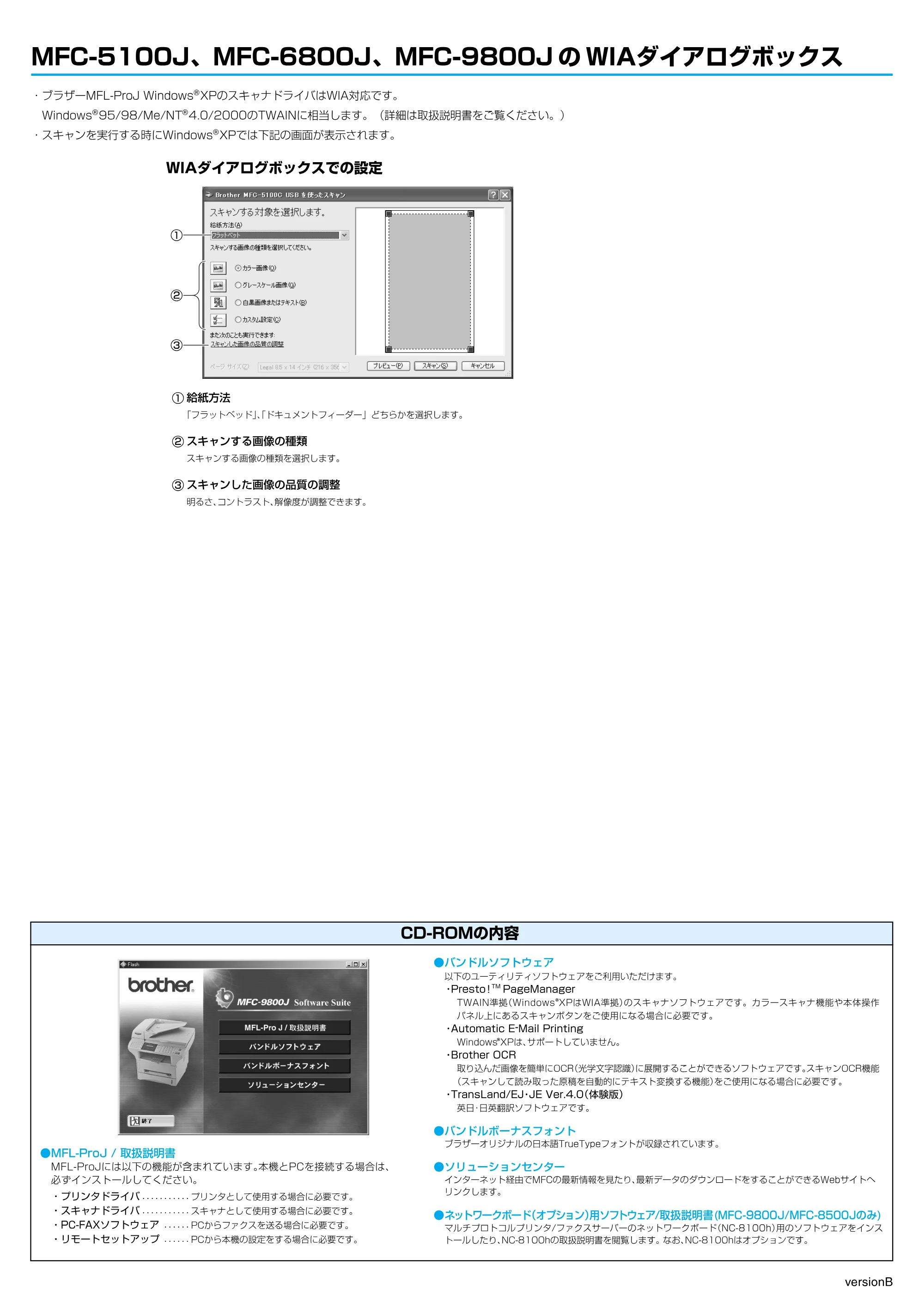 ブラザー MFC-5100J / MFC-9800J / MFC-6800J Windows XP かんたん設置ガイド — 原本ページ — 4ページ