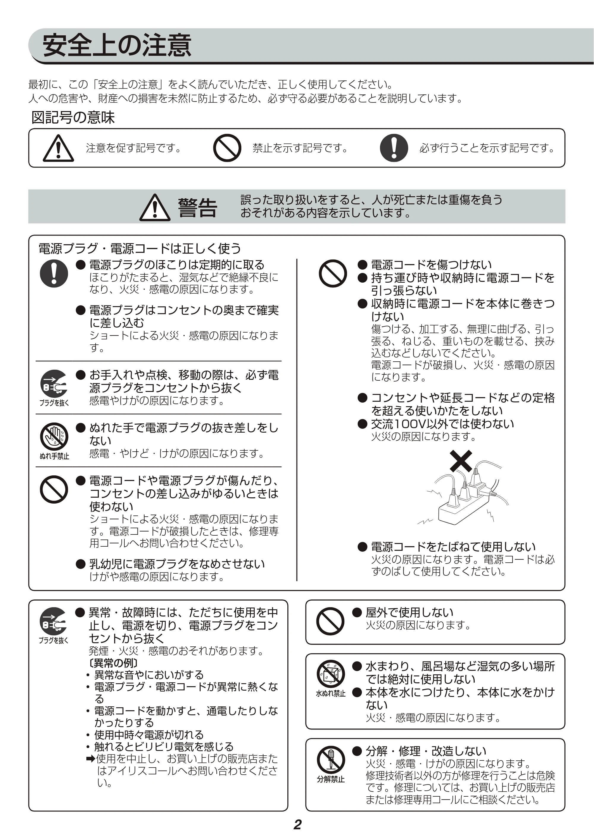 アイリスオーヤマ KFK-W1-WP 取扱説明書 — 原本ページ — 2ページ