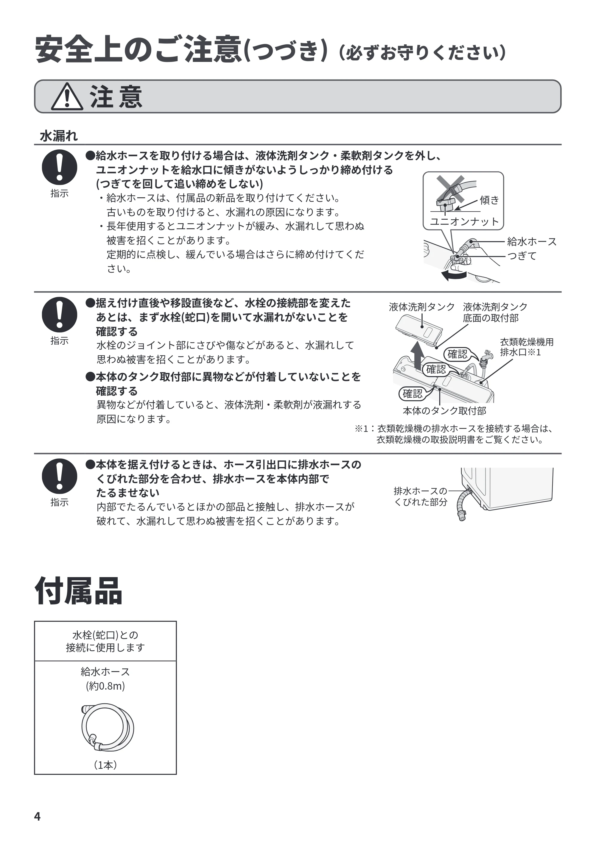 日立 BW-X120P 据付説明書 — 付属品 — 原本ページ — 4ページ
