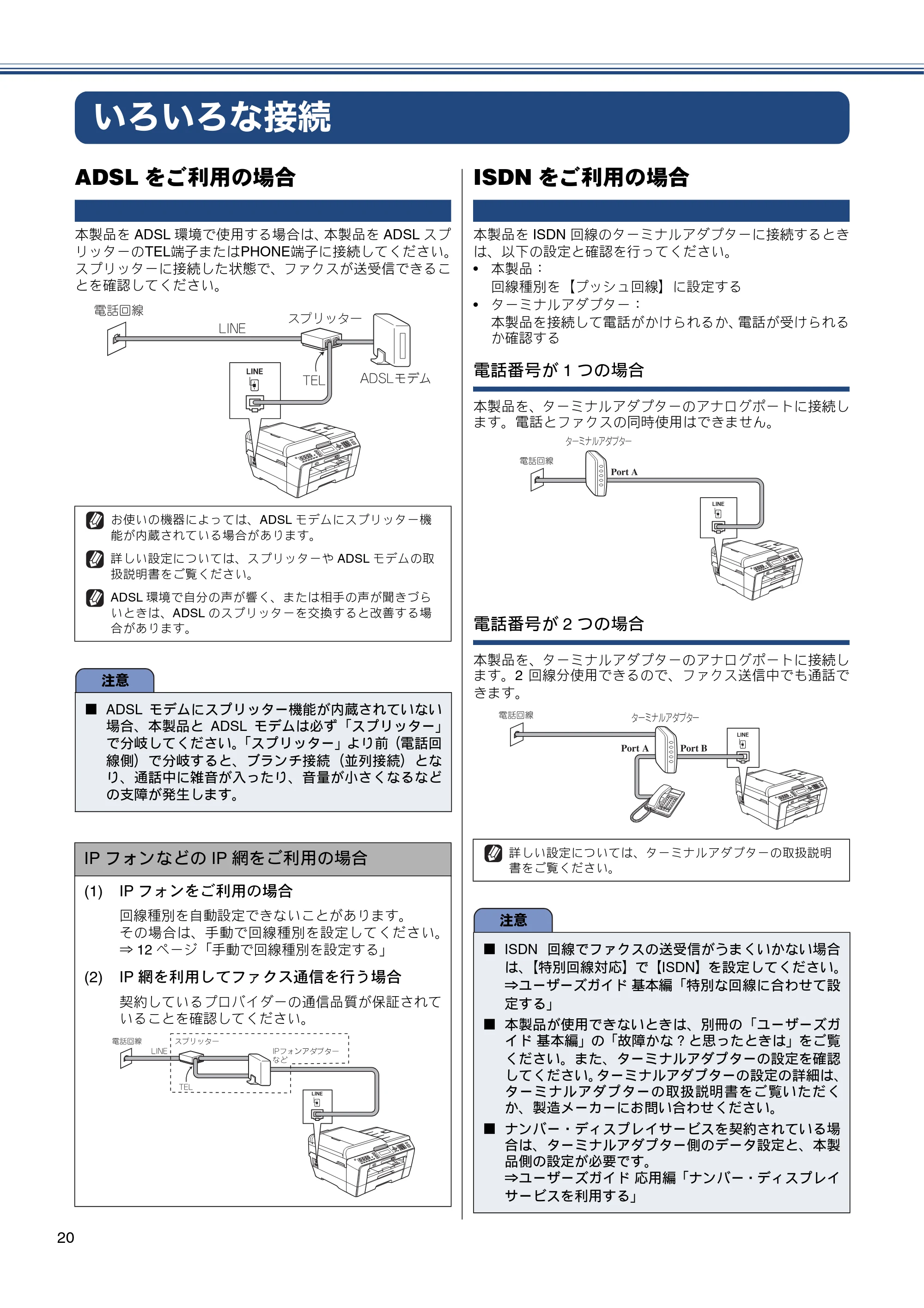 ブラザー MFC-J6510DW / MFC-J6710CDW かんたん設置ガイド — いろいろな接続 — 原本ページ — 22ページ