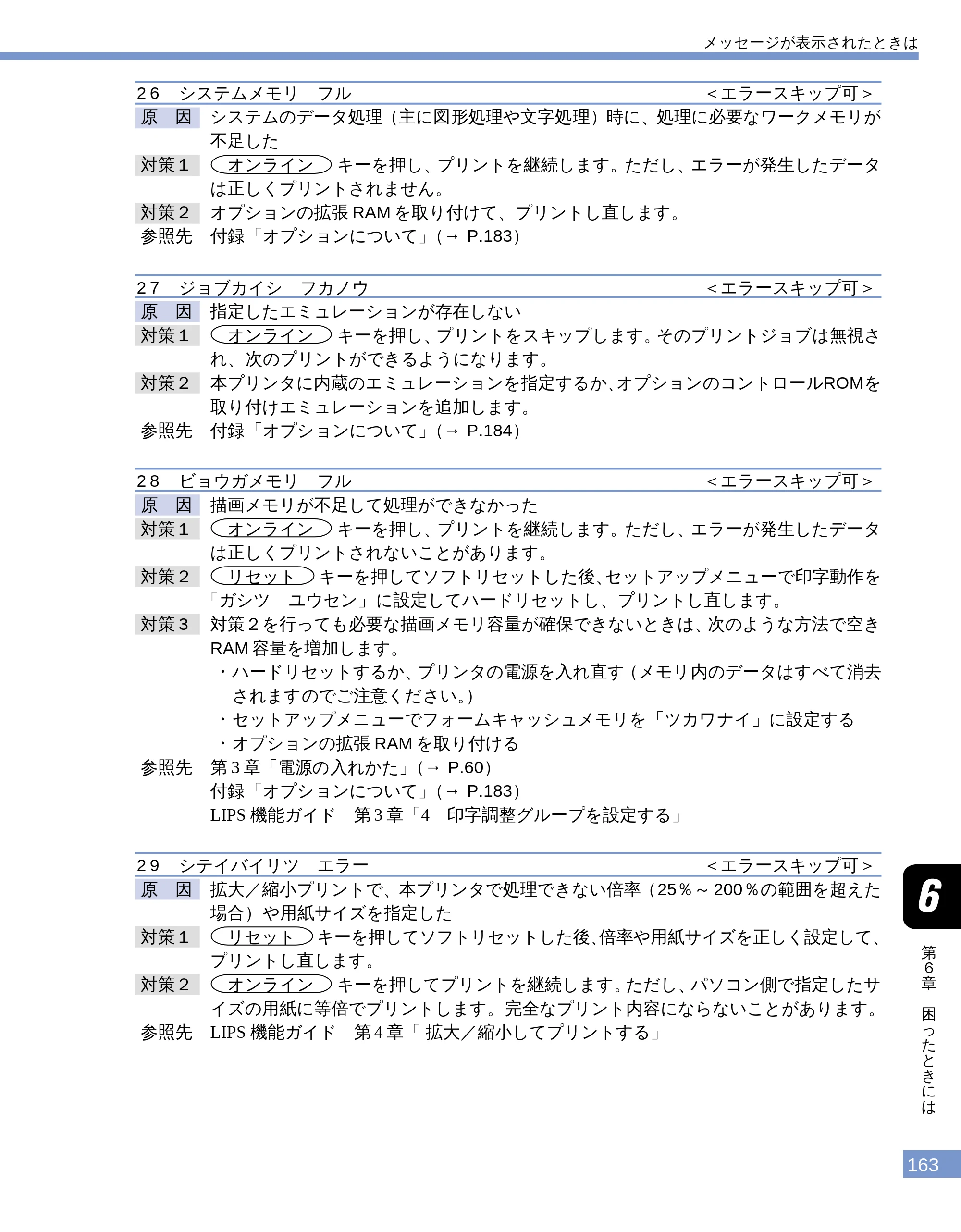 キヤノン LBP-1610 ユーザーズガイド （PDF形式／4.14Mバイト） — 26 システムメモリ フル — 原本ページ — 161ページ