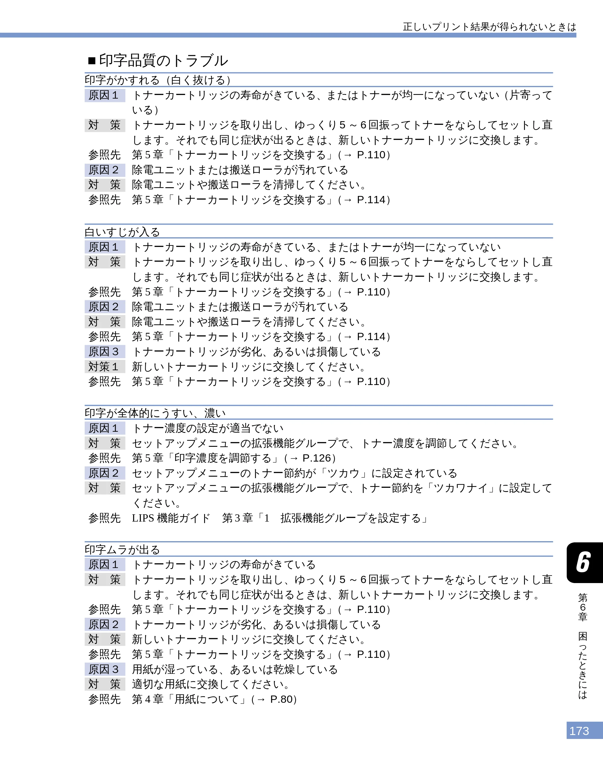 キヤノン LBP-1610 ユーザーズガイド （PDF形式／4.14Mバイト） — ■印字品質のトラブル — 原本ページ — 171ページ