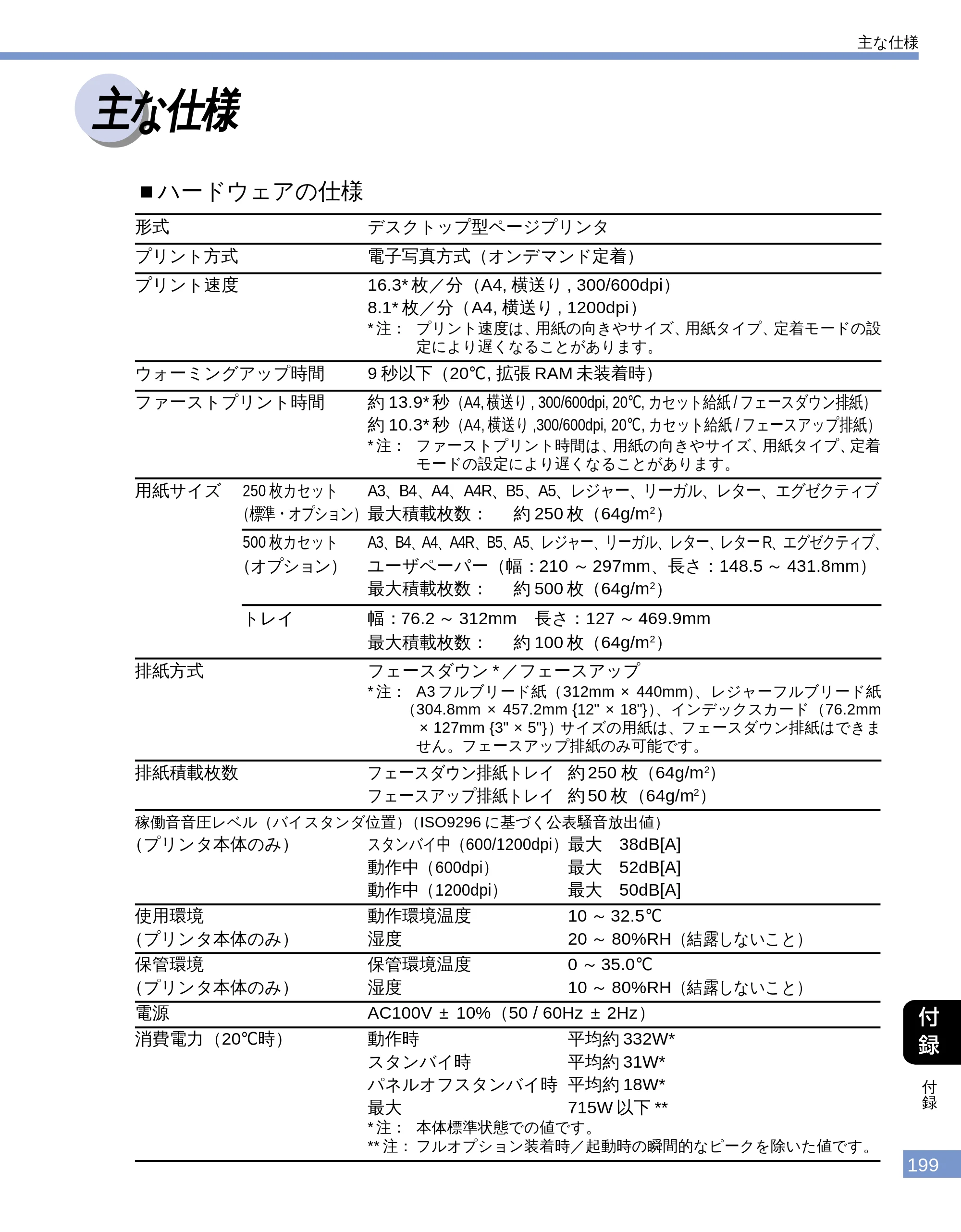 キヤノン LBP-1610 ユーザーズガイド （PDF形式／4.14Mバイト） — 主な仕様 — 原本ページ — 197ページ