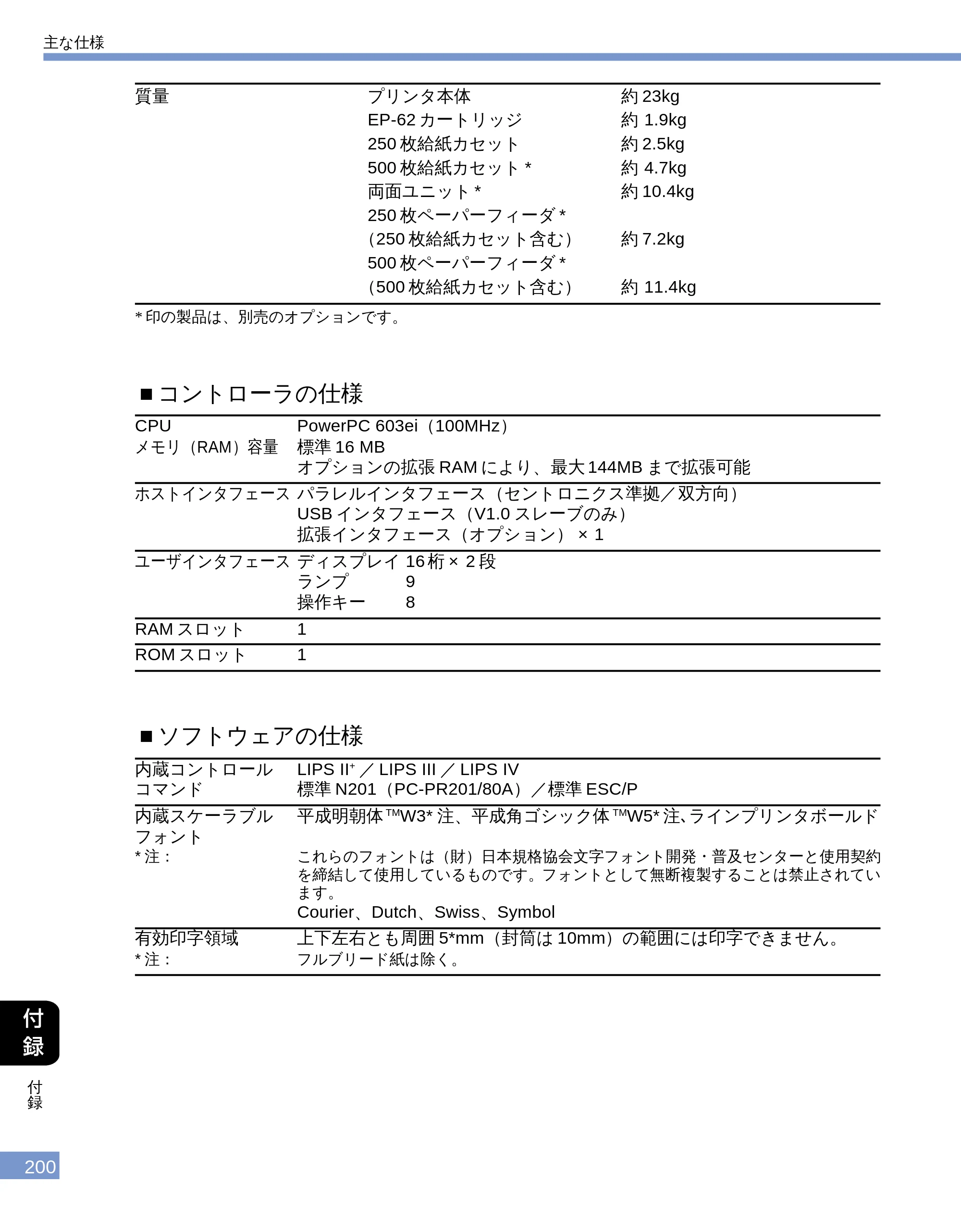 キヤノン LBP-1610 ユーザーズガイド （PDF形式／4.14Mバイト） — ■コントローラの仕様 — 原本ページ — 198ページ