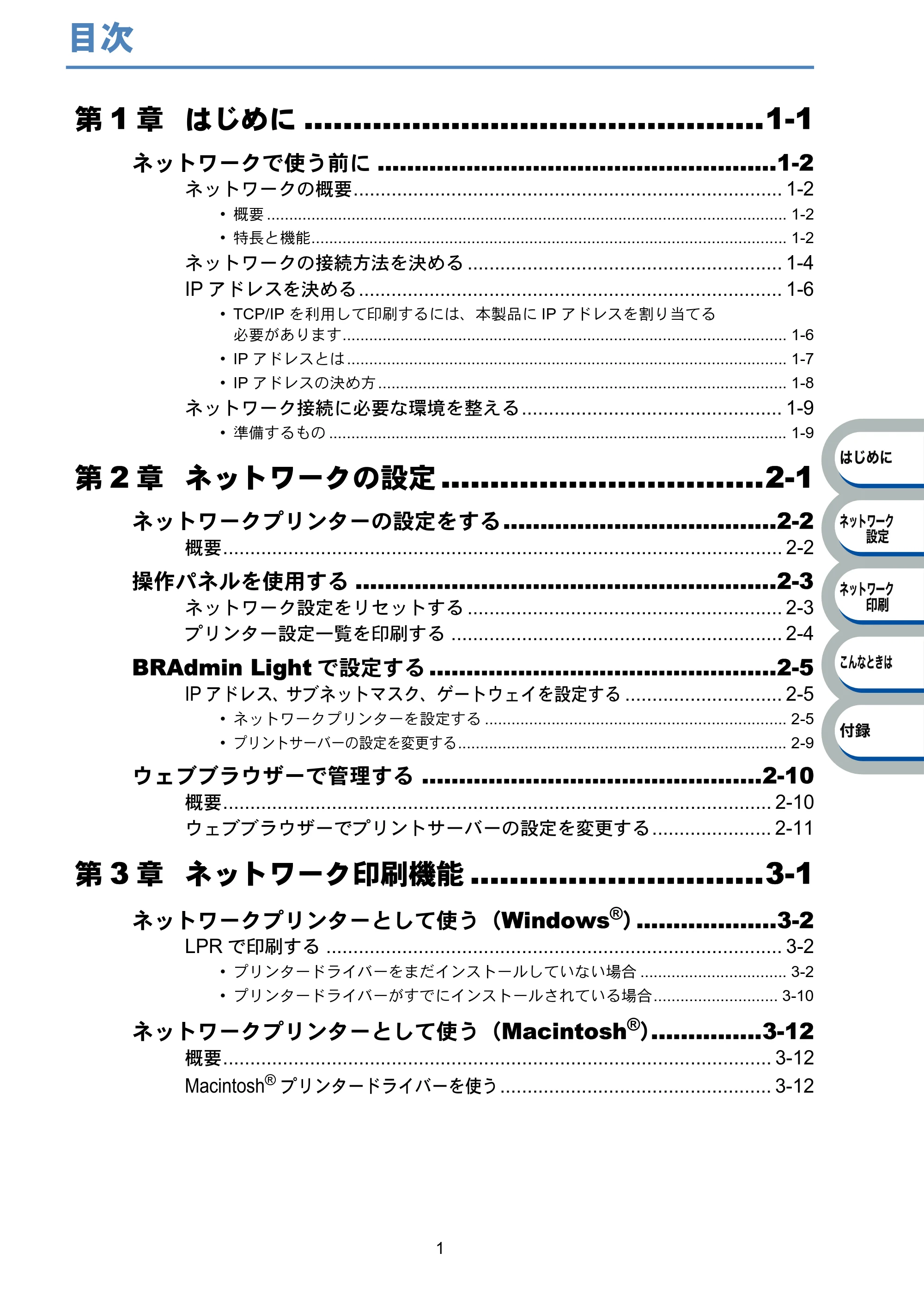 ブラザー PT-9800PCN ネットワーク設定ガイド — 目次 — 原本ページ — 2ページ