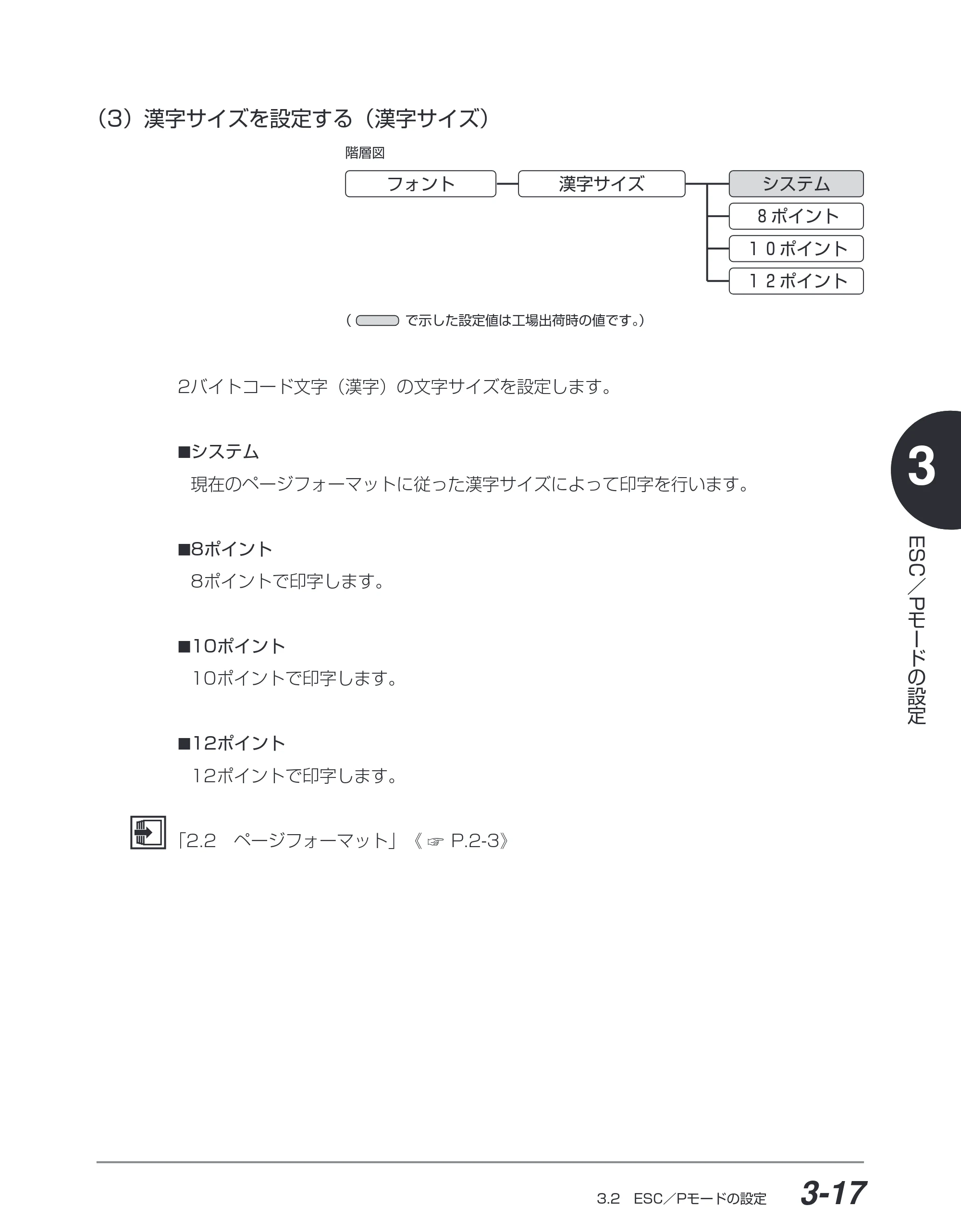 キヤノン BIJ2350/BIJ1350/BIJ1350D ESC／Pユーザーズガイド （PDF形式／2.57Mバイト） — （3）漢字サイズを設定する（漢字サイズ） — 原本ページ — 78ページ