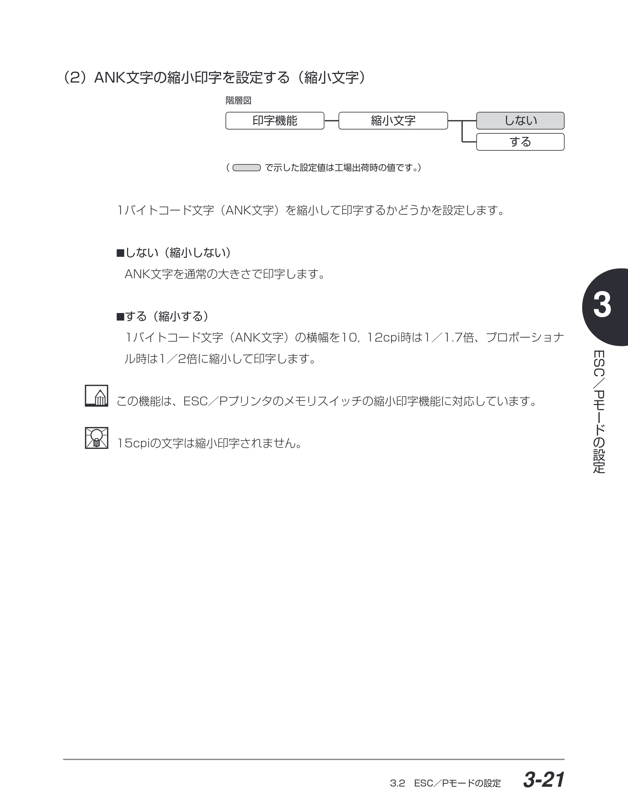 キヤノン BIJ2350/BIJ1350/BIJ1350D ESC／Pユーザーズガイド （PDF形式／2.57Mバイト） — （2）ANK文字の縮小印字を設定する（縮小文字） — 原本ページ — 82ページ