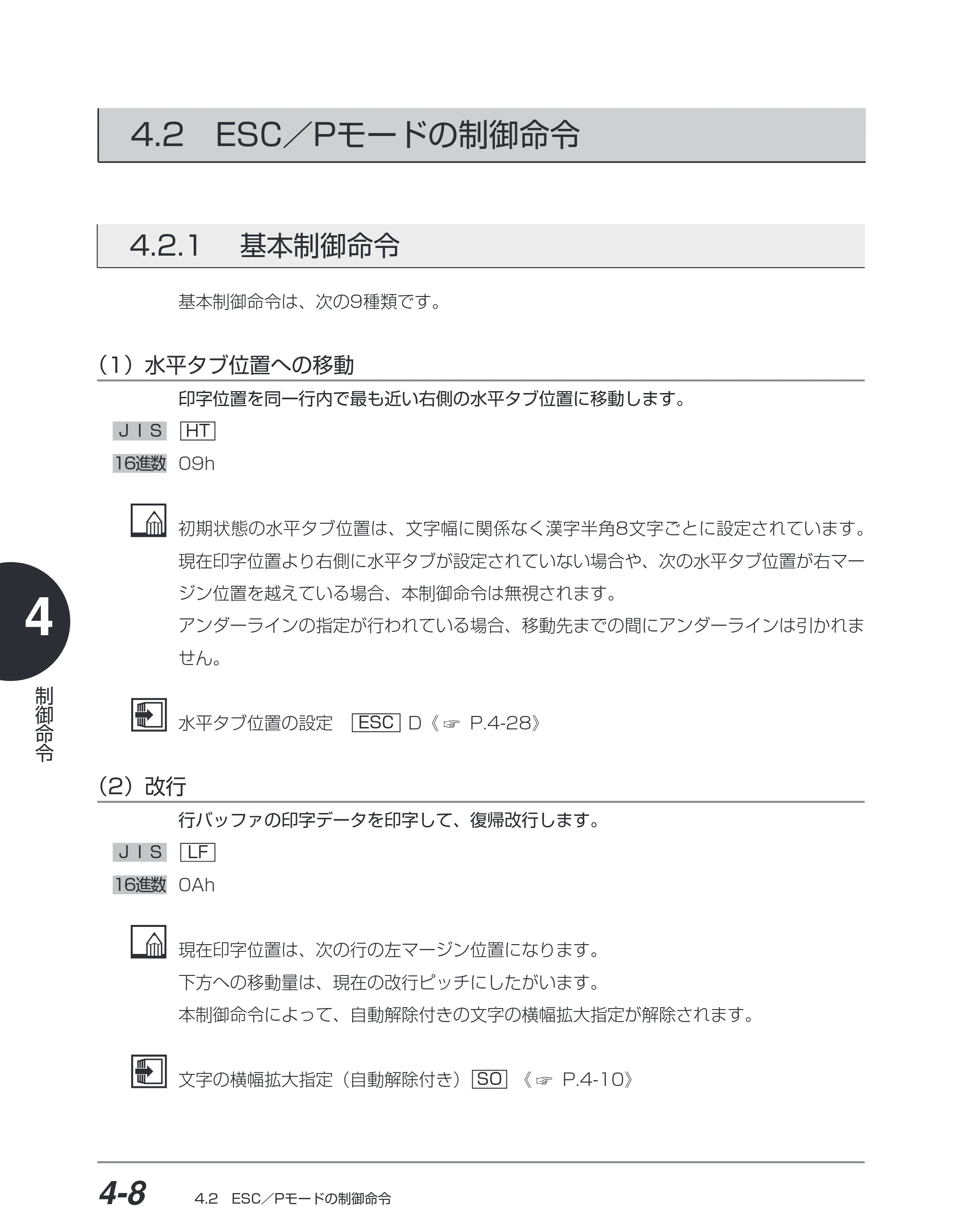 キヤノン BIJ2350/BIJ1350/BIJ1350D ESC／Pユーザーズガイド （PDF形式／2.57Mバイト） — 4.2 ESC／Pモードの制御命令 — 原本ページ — 99ページ